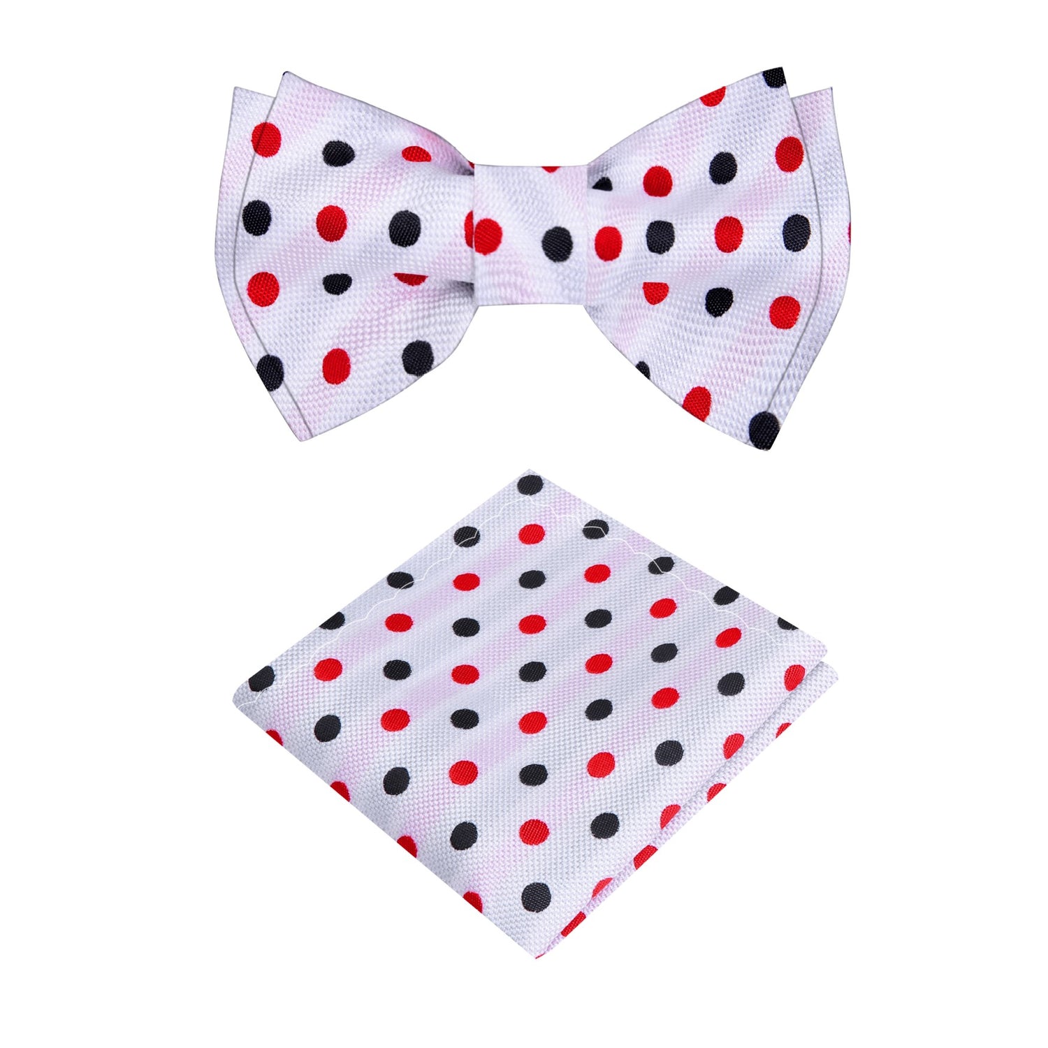 White, Red, Black Polka Bow Tie and Pocket Square