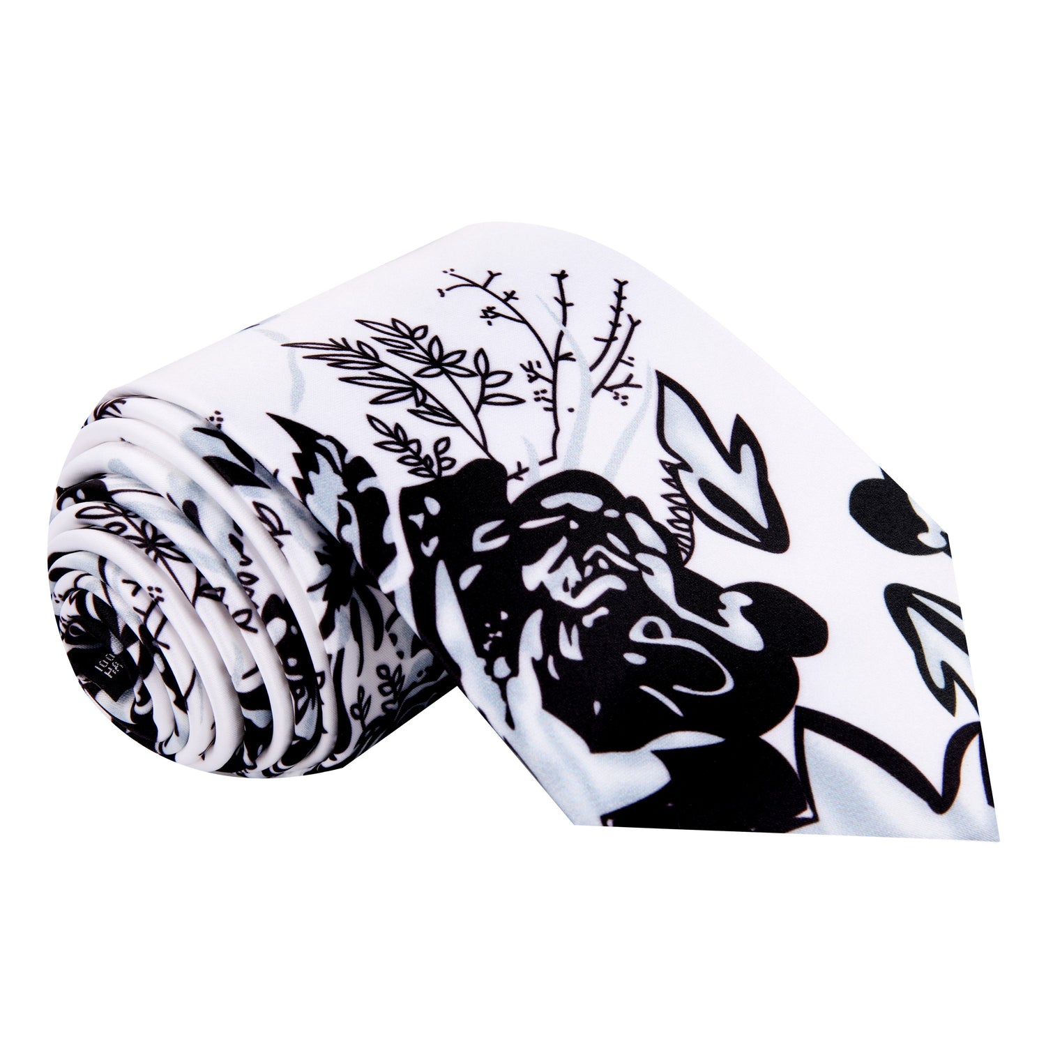 White with Black Sketched Flowers Tie  