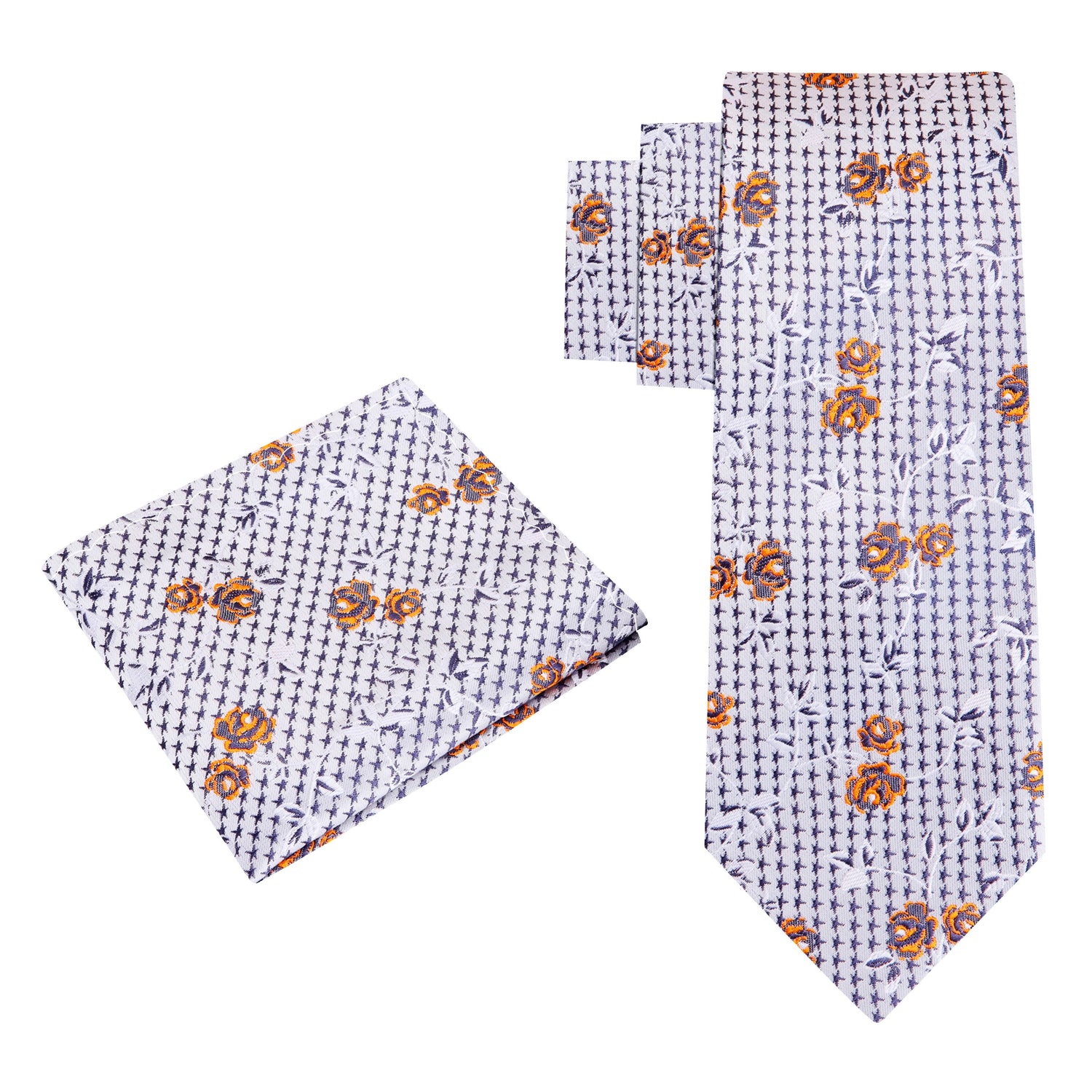 Alt View: A Grey, Gold Blossom Tie and Square