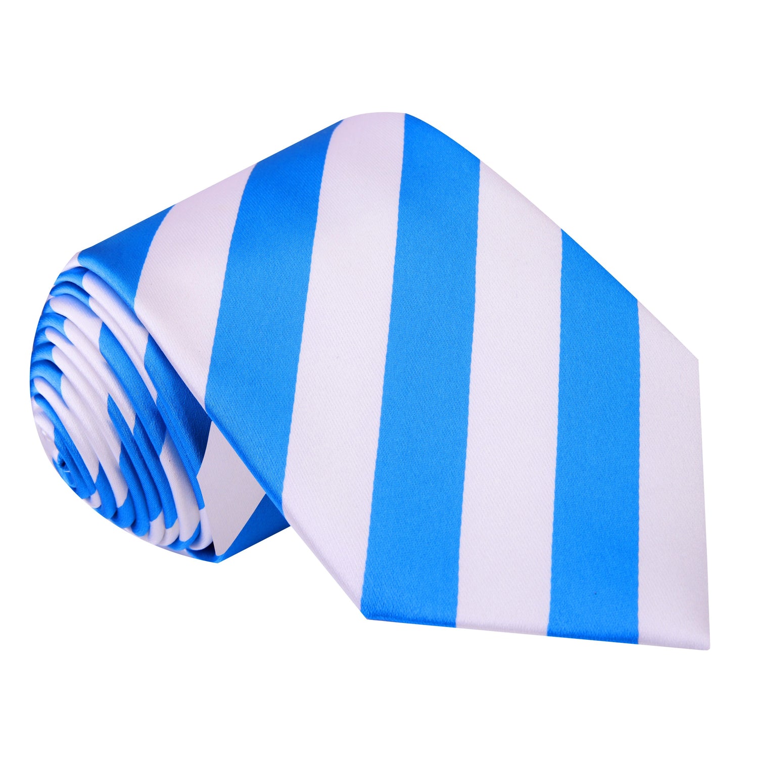 A Light Blue, White Stripe Pattern Silk Necktie 