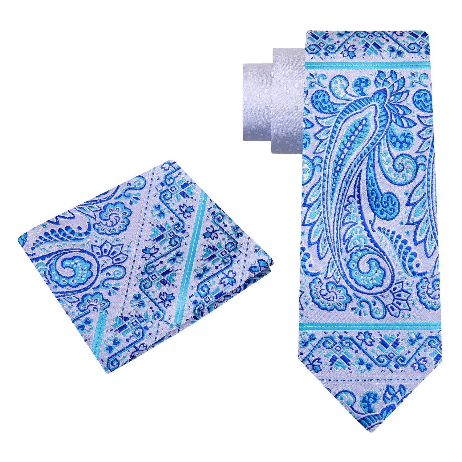 Alt View: Light Blue, White Paisley Tie and Pocket Square