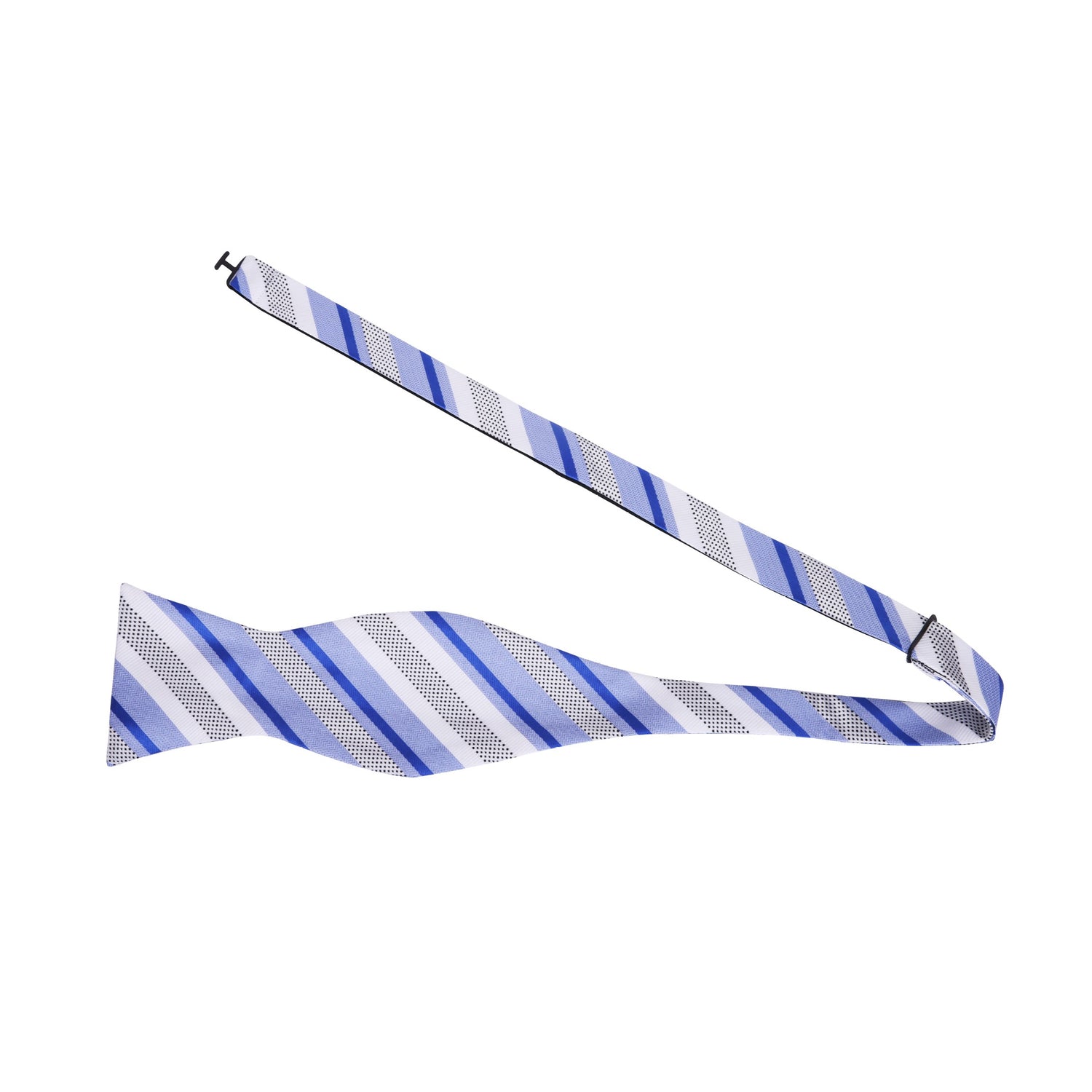  White, Light Blue, Blue Stripe Pattern Silk Self Tie Bow Tie Untied