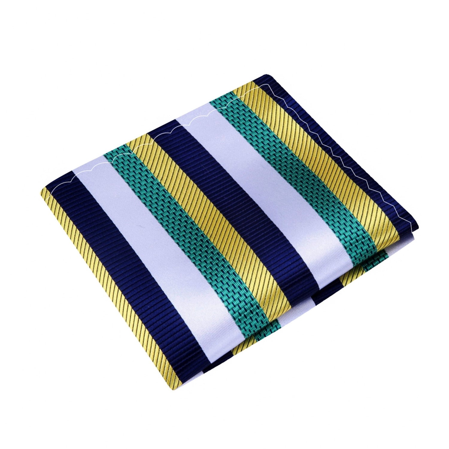 A Green, Blue, White Stripe Pattern Silk Pocket Square