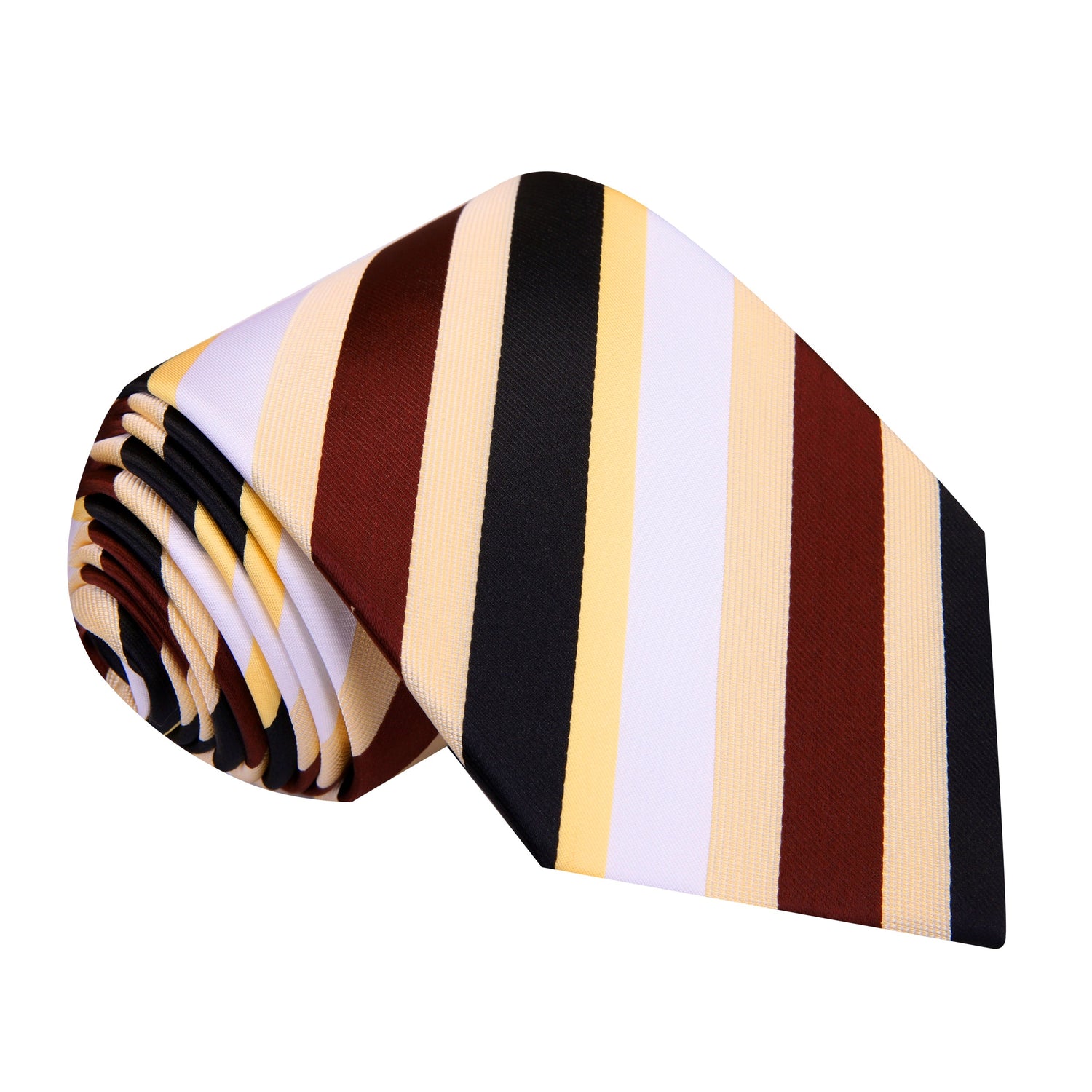 A Cream, Brown, Black Stripe Pattern Silk Necktie 