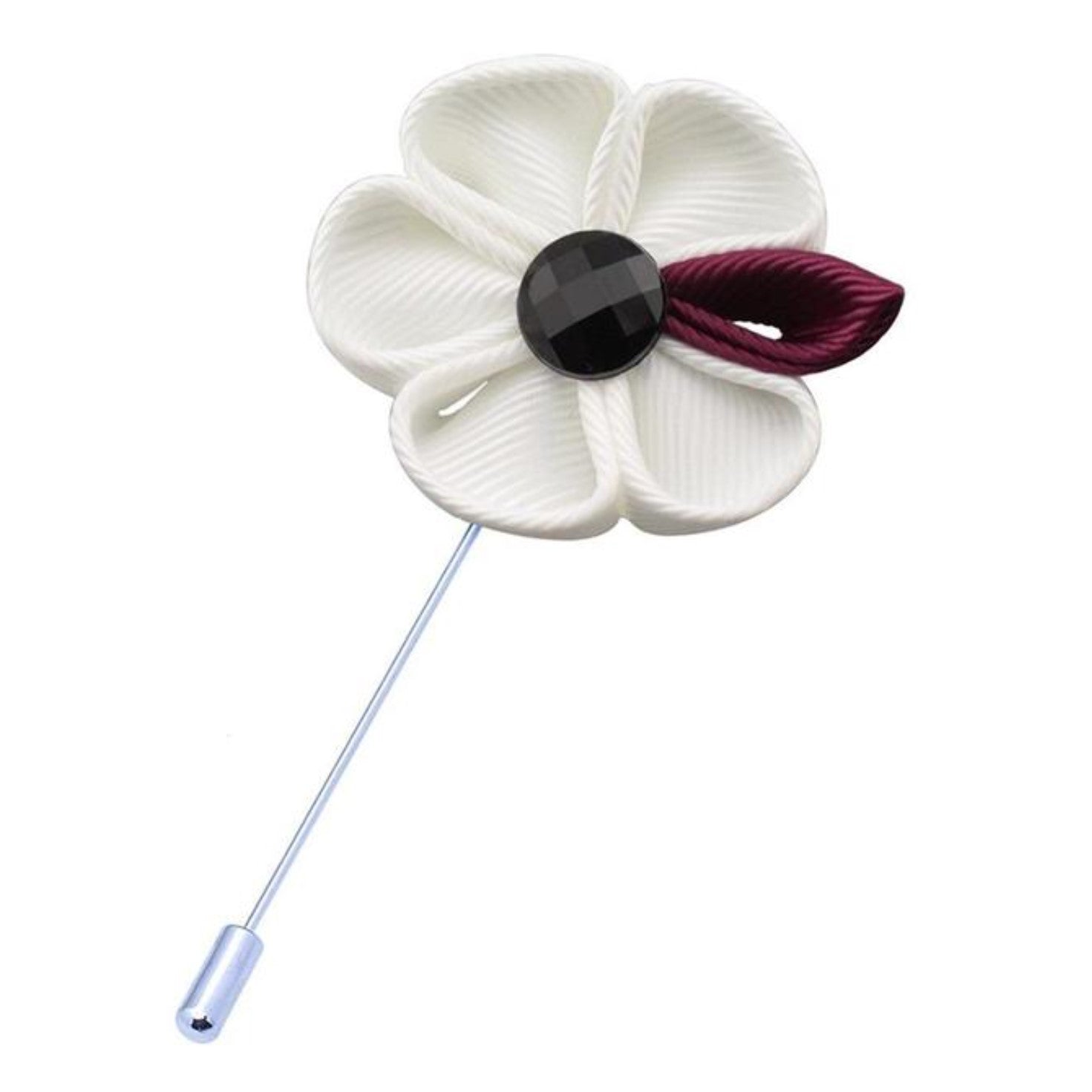 A White, Burgundy Colored Thick Petal Lapel Flower||White, Burgundy