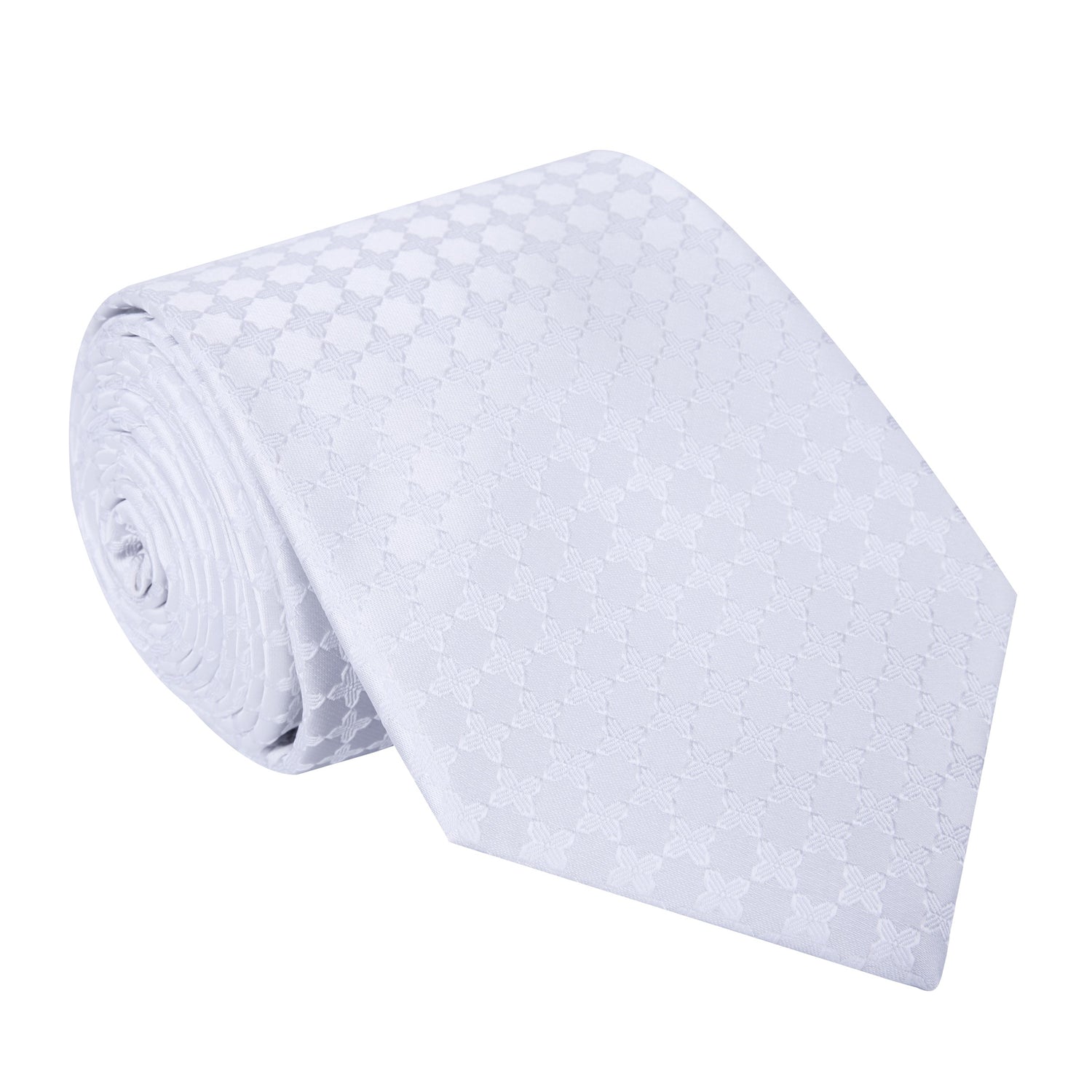 A White Geometric Clover Pattern Silk Necktie 