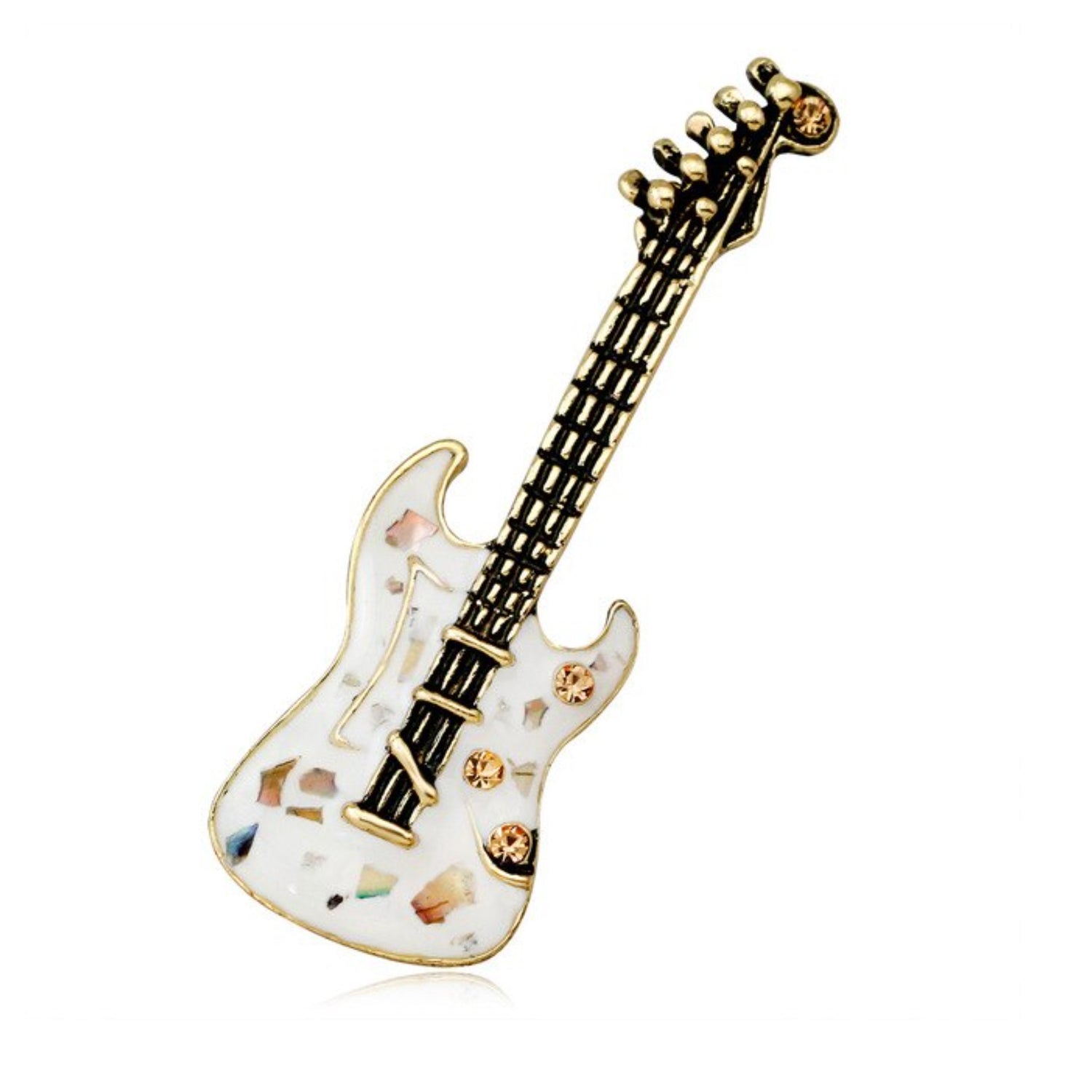 Main View: A White With Stones Violin Lapel Pin