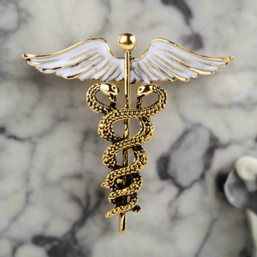 PinMart's Registered Pharmacist Medical Caduceus Lapel Pin – Gold Tone