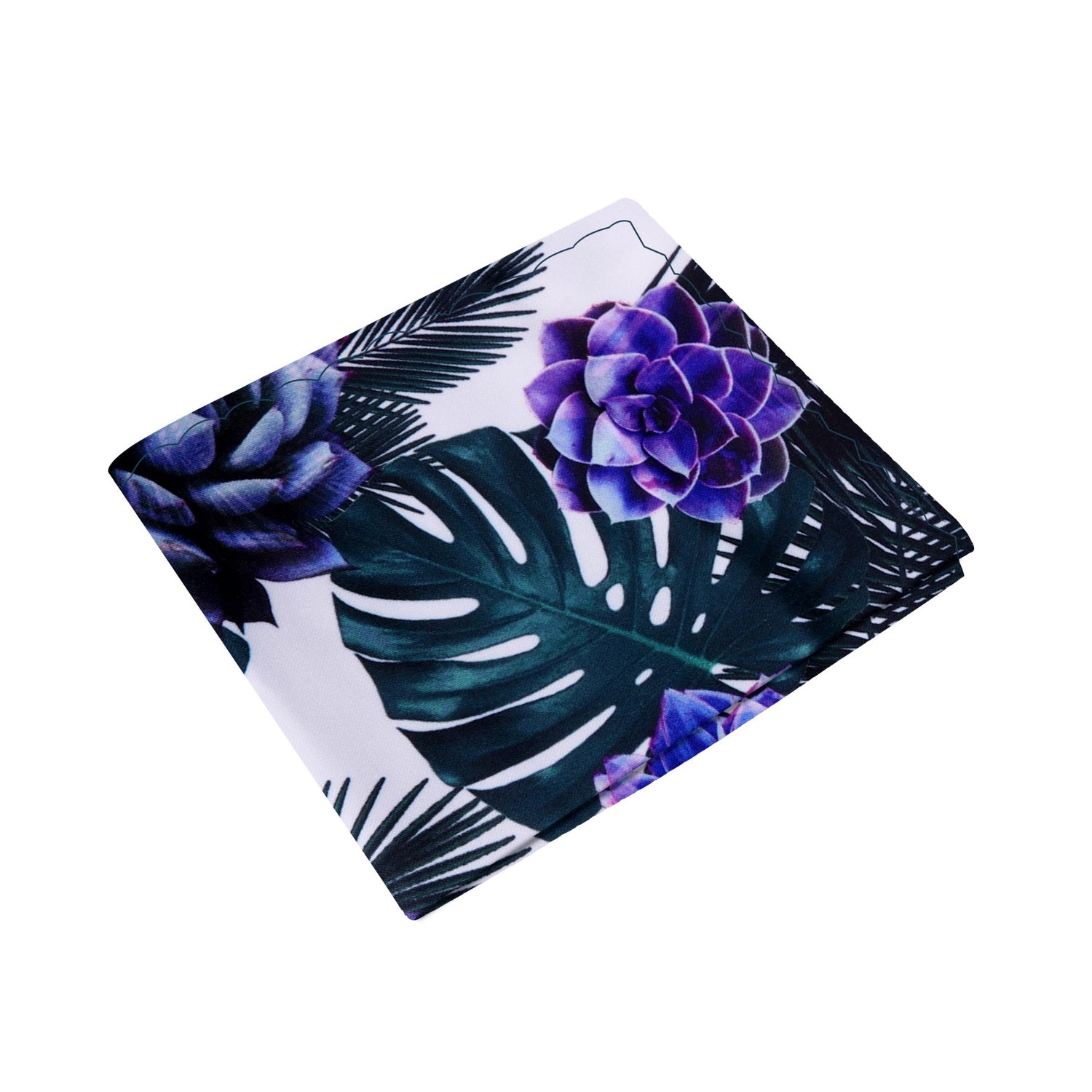 View 2: A White, Tropical Green, Purple Color Abstract Leaves and Palms Pocket Square