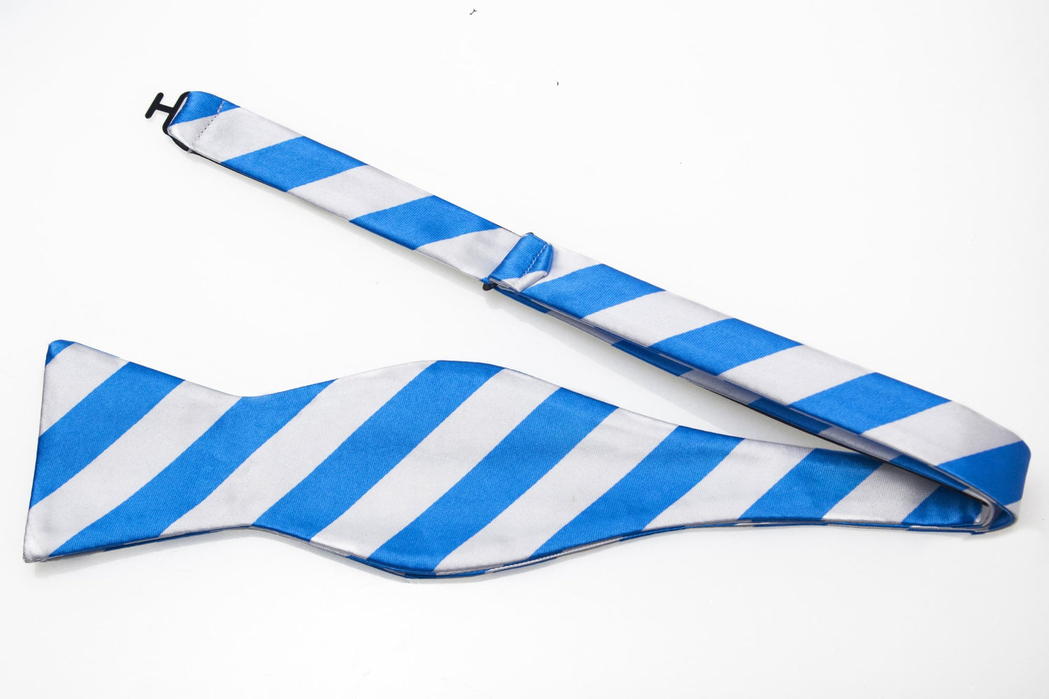 White, Light Blue Block Stripe Self Tie Bow Tie