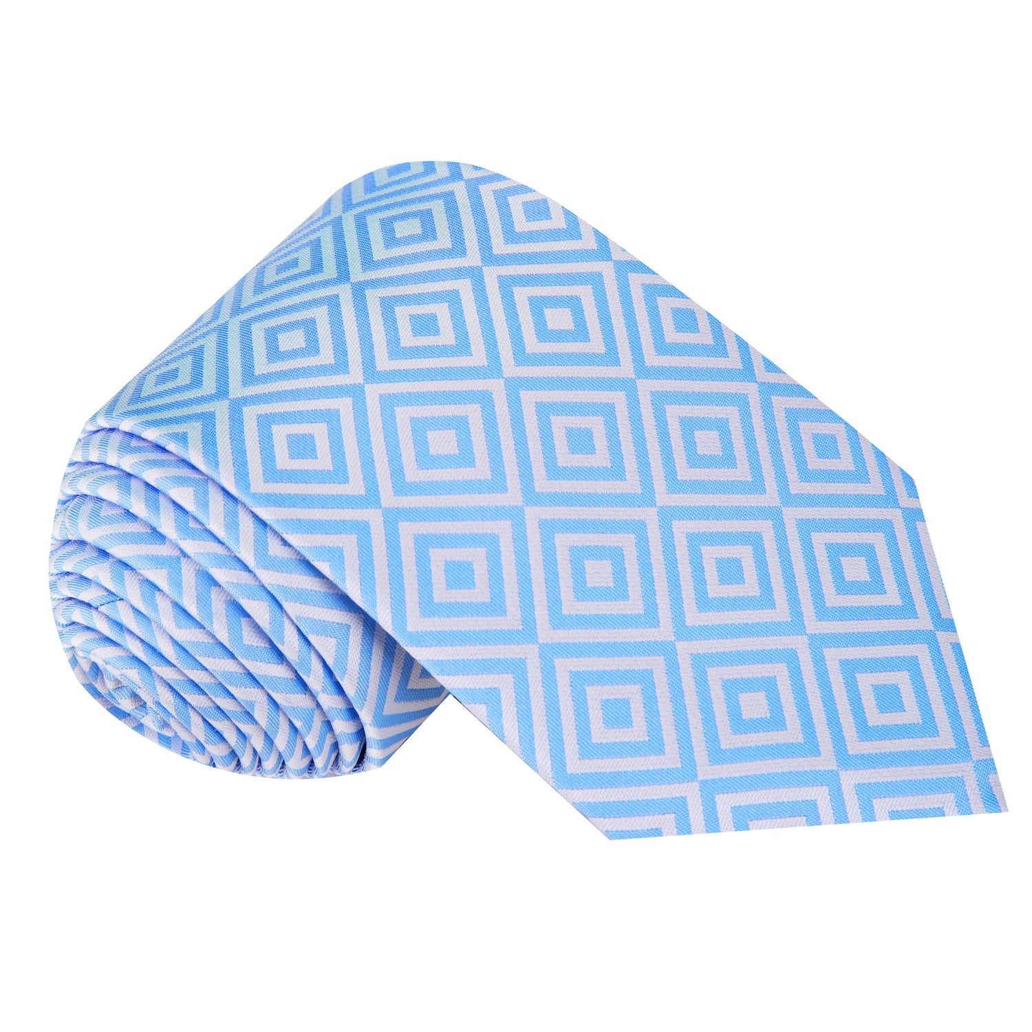 White, Light Blue Geometric Tie 