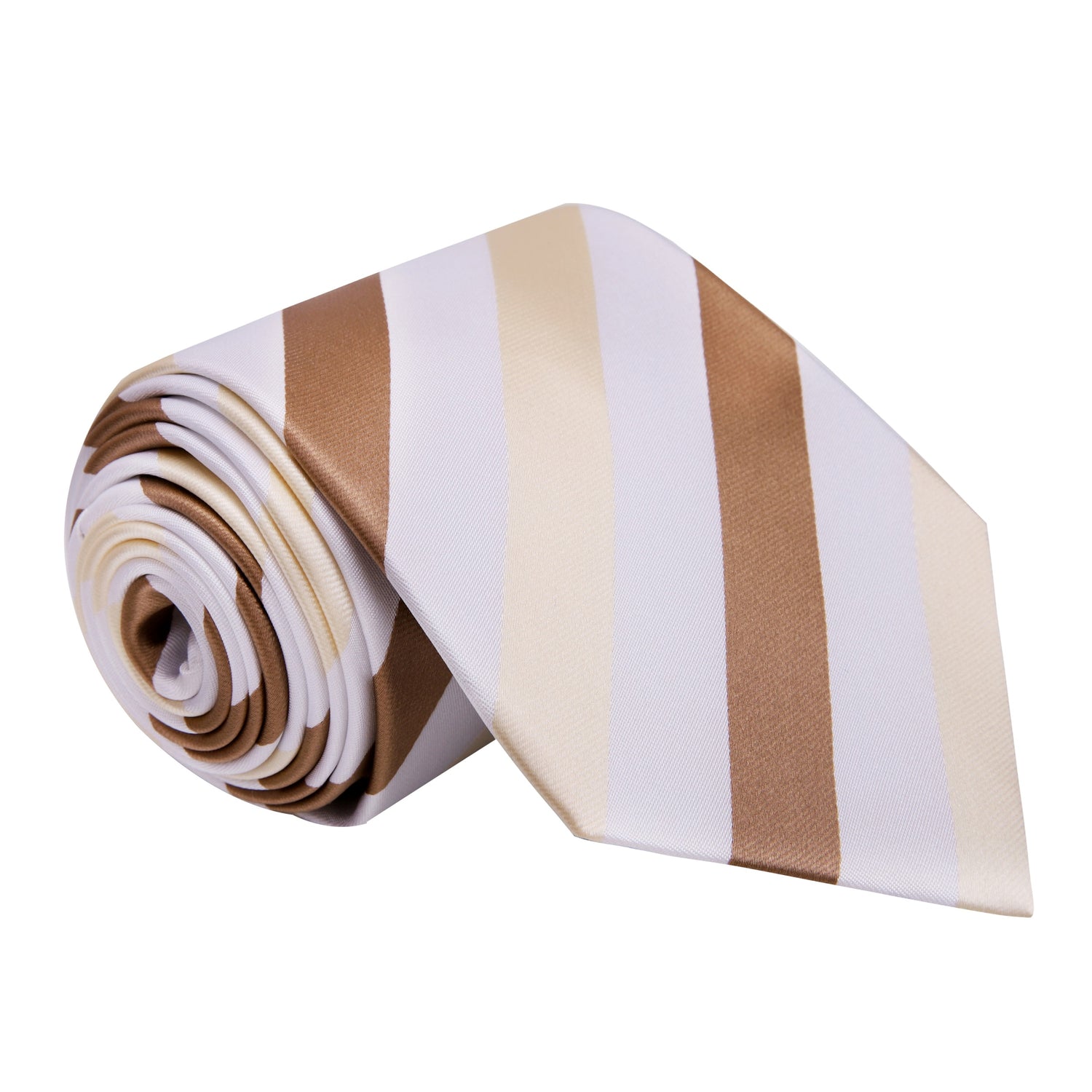 A Brown, Light Brown, White Stripe Pattern Silk Necktie