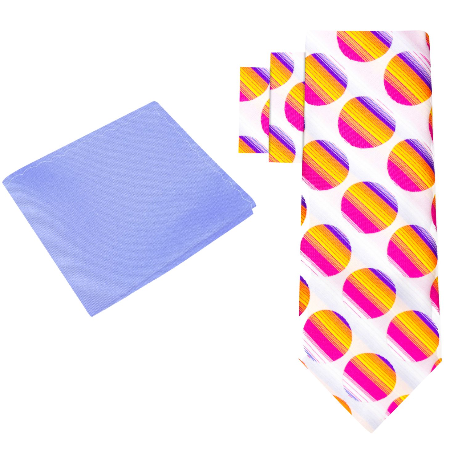 View 2L White, Pink, Orange, Yellow, Purple Polka Tie and Soft Purple Square