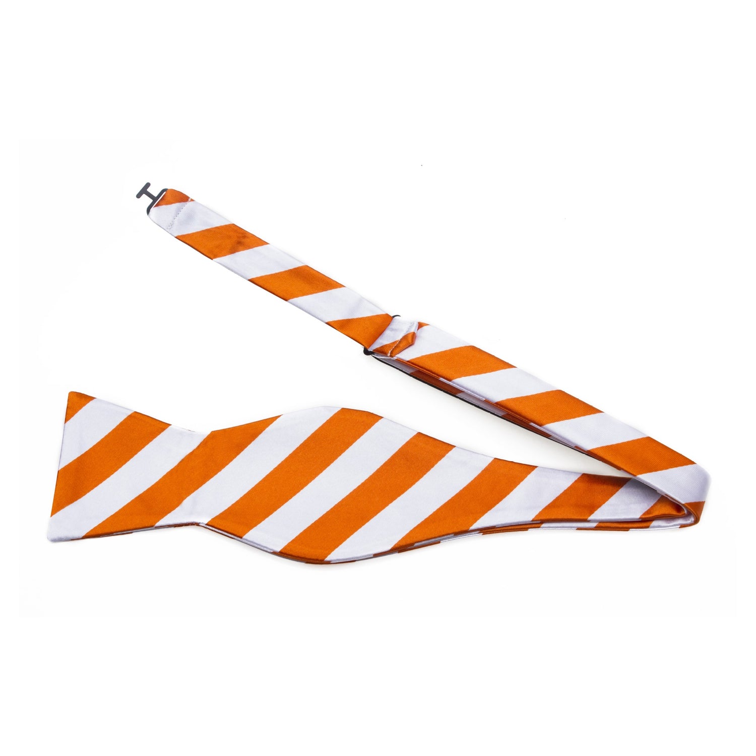 White and orange block stripe self tie bow tie