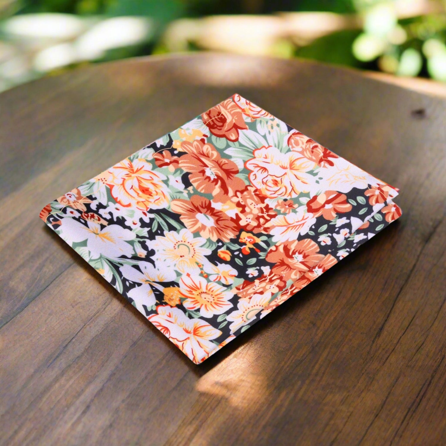 White, Green, Orange Floral Pocket Square