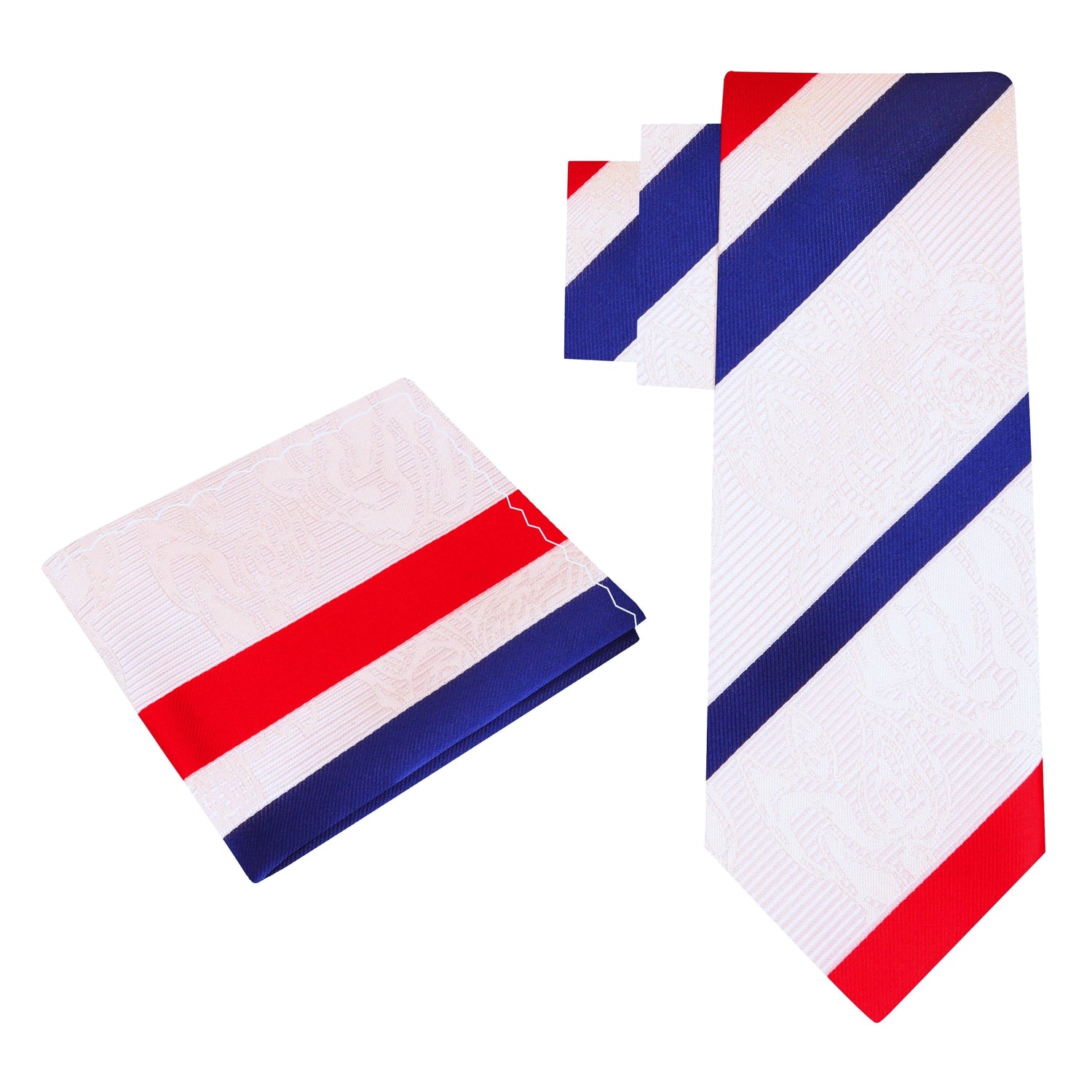 View 2: White, Red, Blue Stripe Tie and Pocket Square