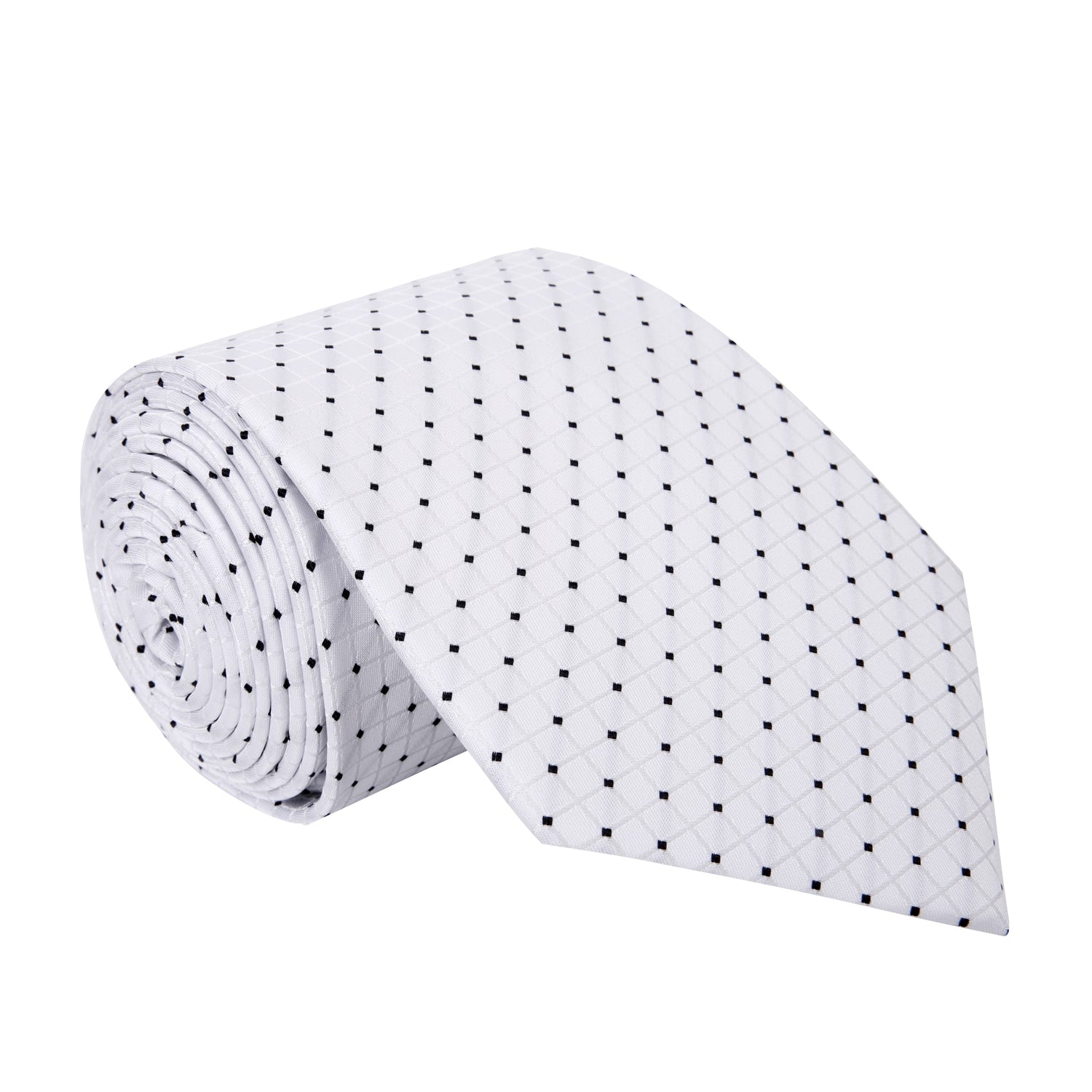 A White With Black Geometric Dots Pattern Silk Necktie 