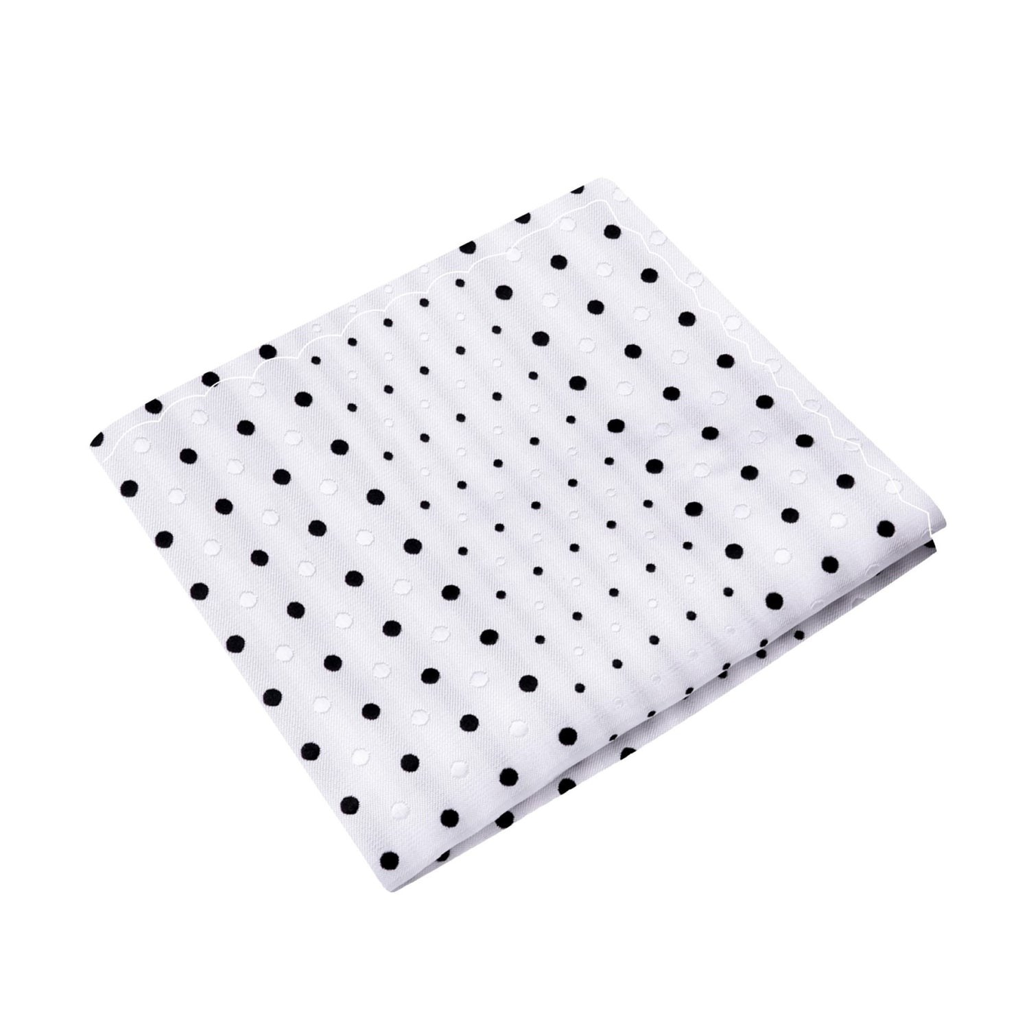 A White, Black Polka Pattern Silk Pocket Square