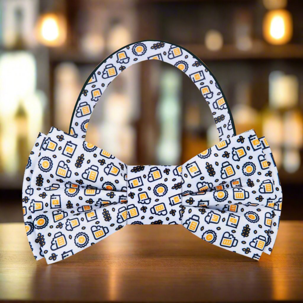 White, Yellow, Black Beer Themed Pre Tied Bow Tie  