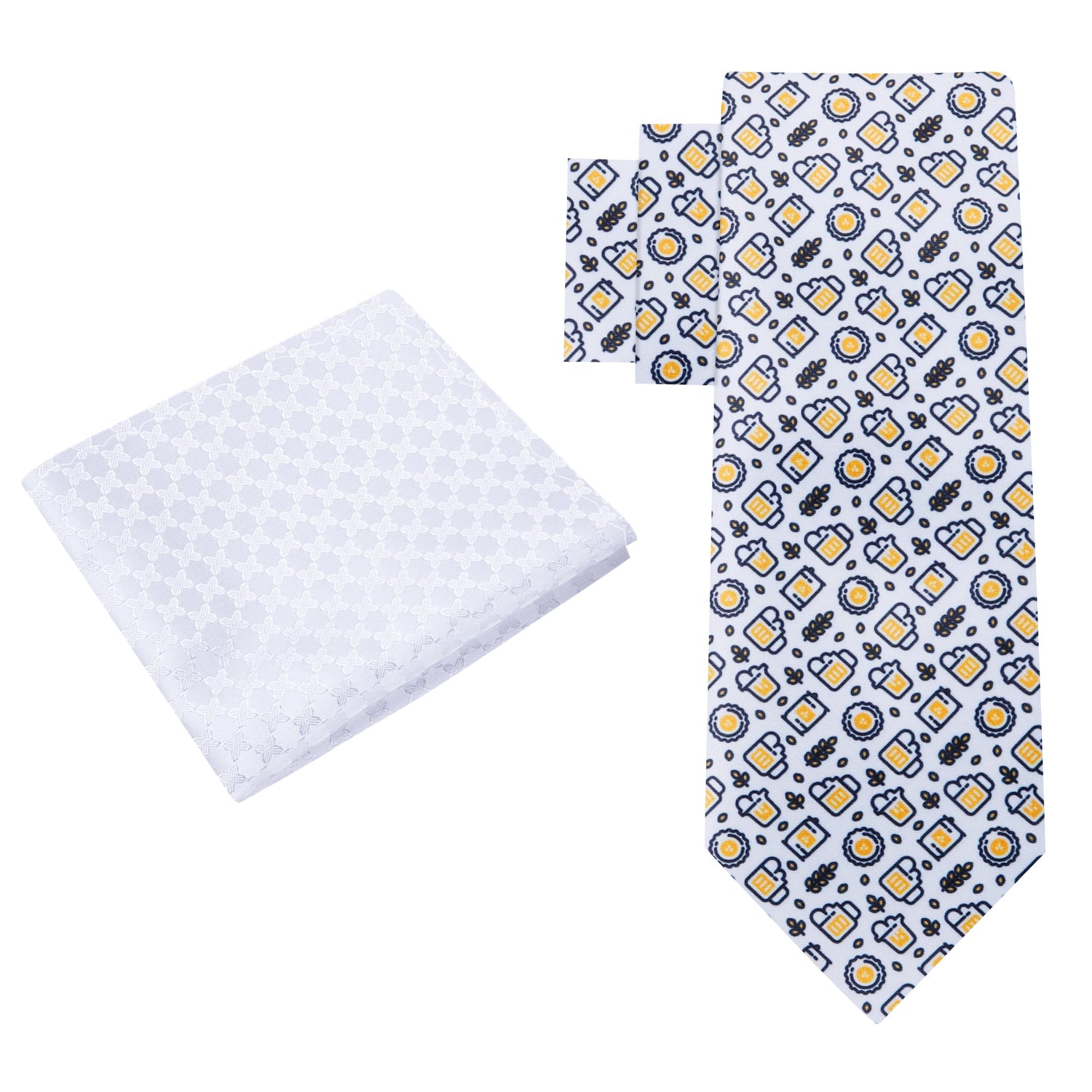 Alt View: White, Yellow, Black Beer Themed Silk Tie and Pocket Square