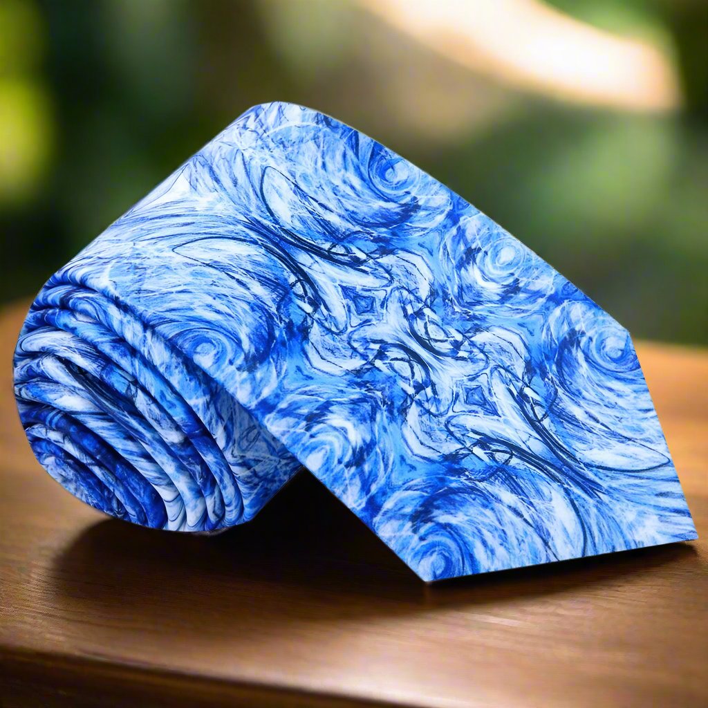 White, Blue Abstract Tie