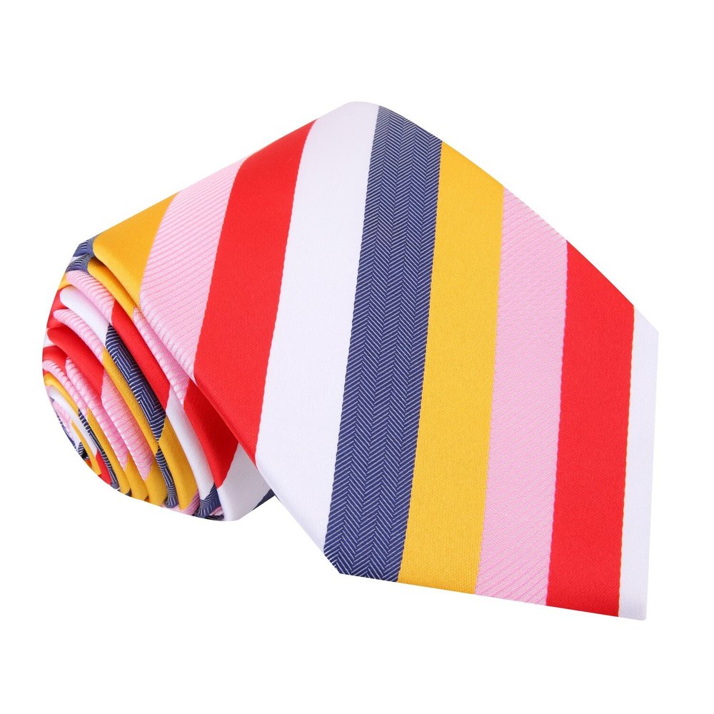 Yellow, White, Pink, Red Stripe Tie 