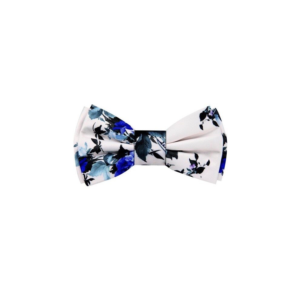 An Ivory, Blue, Purple Floral Pattern Silk Self Tie Bow Tie||Ivory
