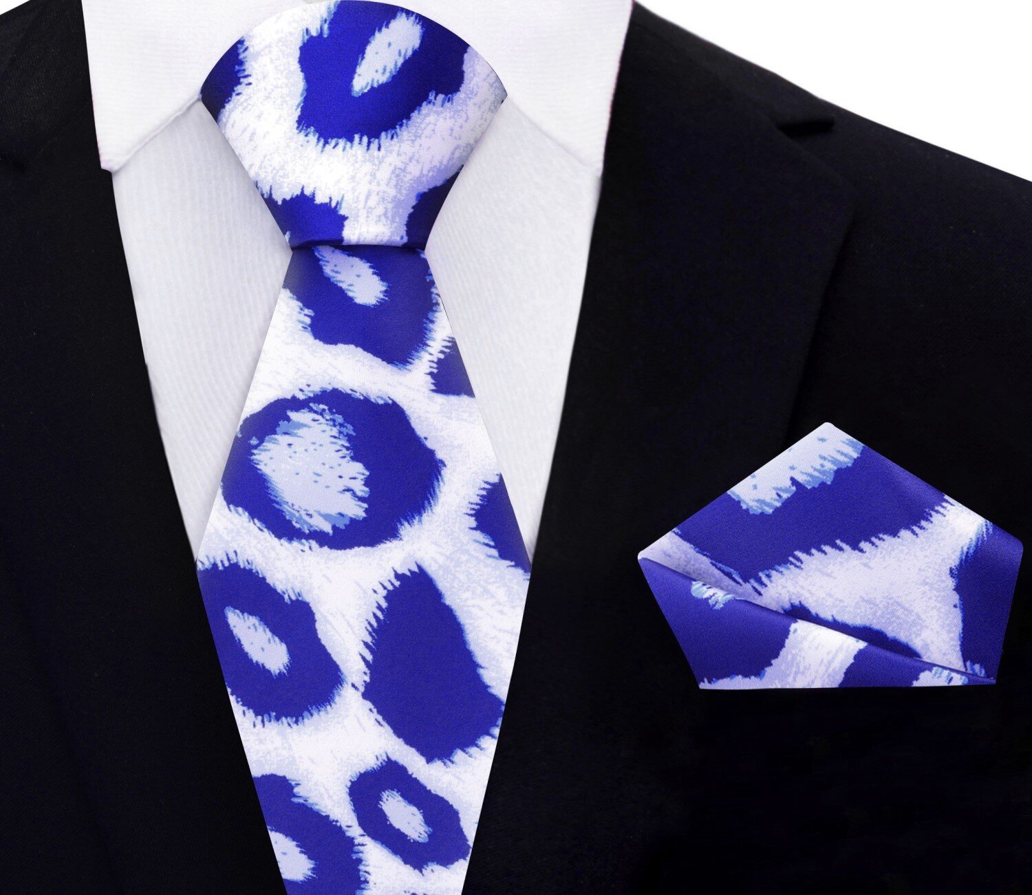 Main: Coach PRIME White Blue Leopard Print Tie and Pocket Square