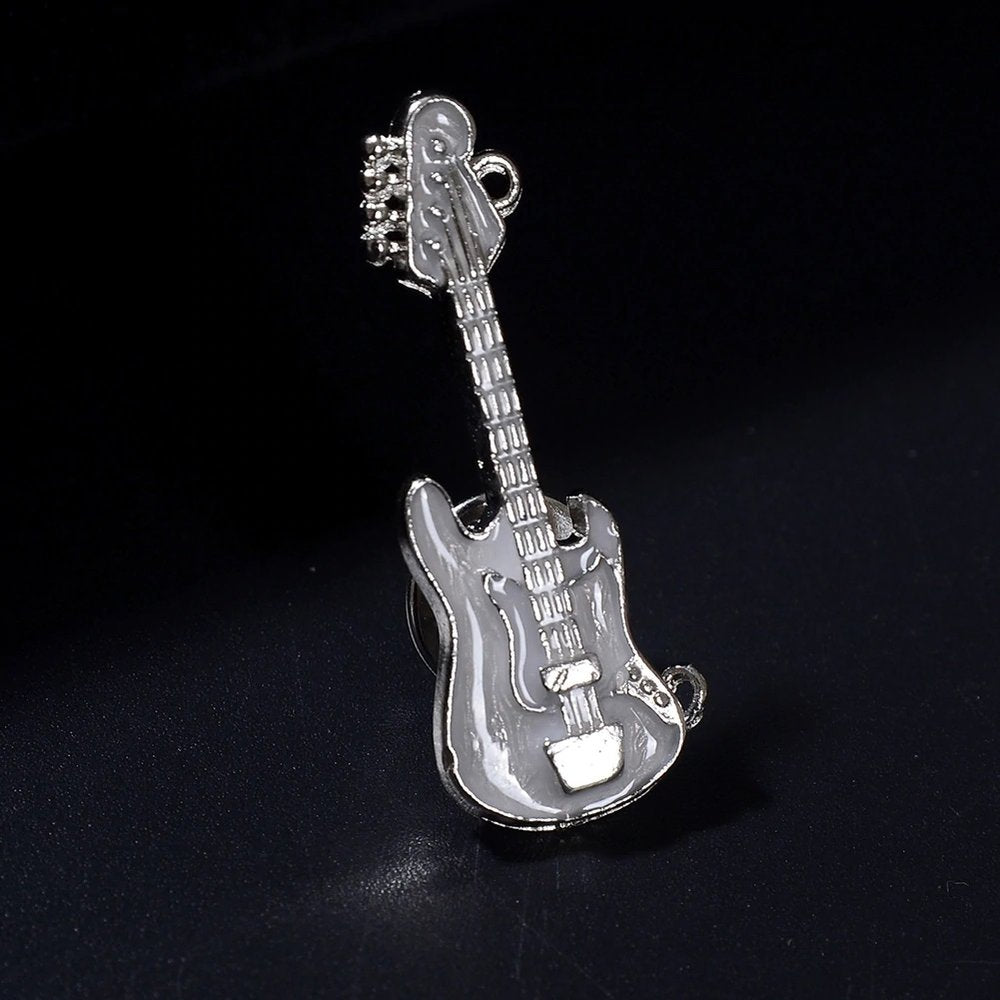 A Silver and Chrome Guitar Lapel Pin