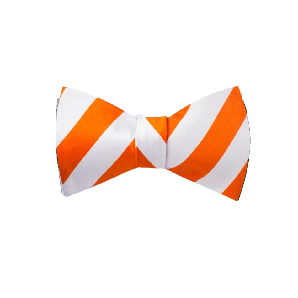 A Orange, White, Blue Stripe Pattern Silk Self Tie Bow Tie, 
