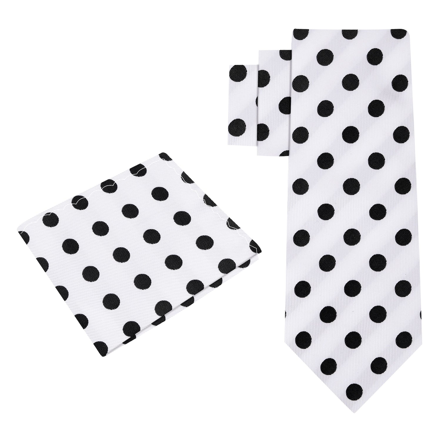 Alt View: A Off-White, Black Polka Dot Pattern Silk Necktie, Matching Pocket Square