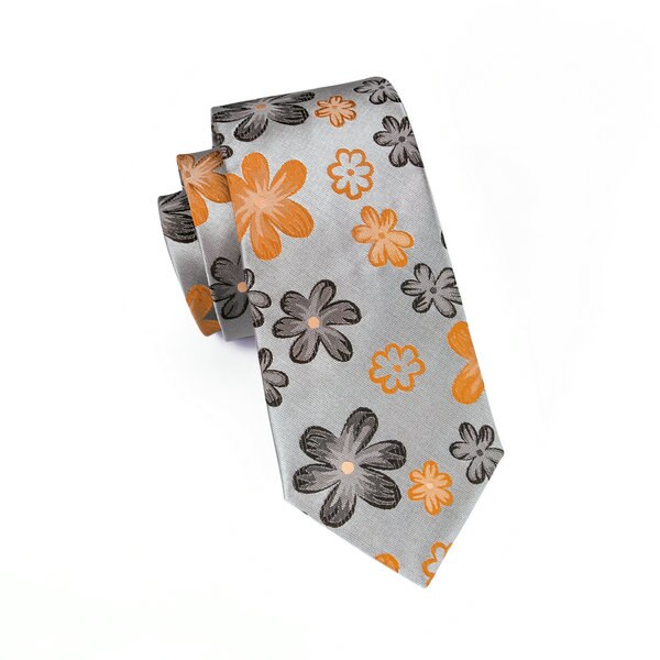 Grey, Orange, Brown Flowers Tie  