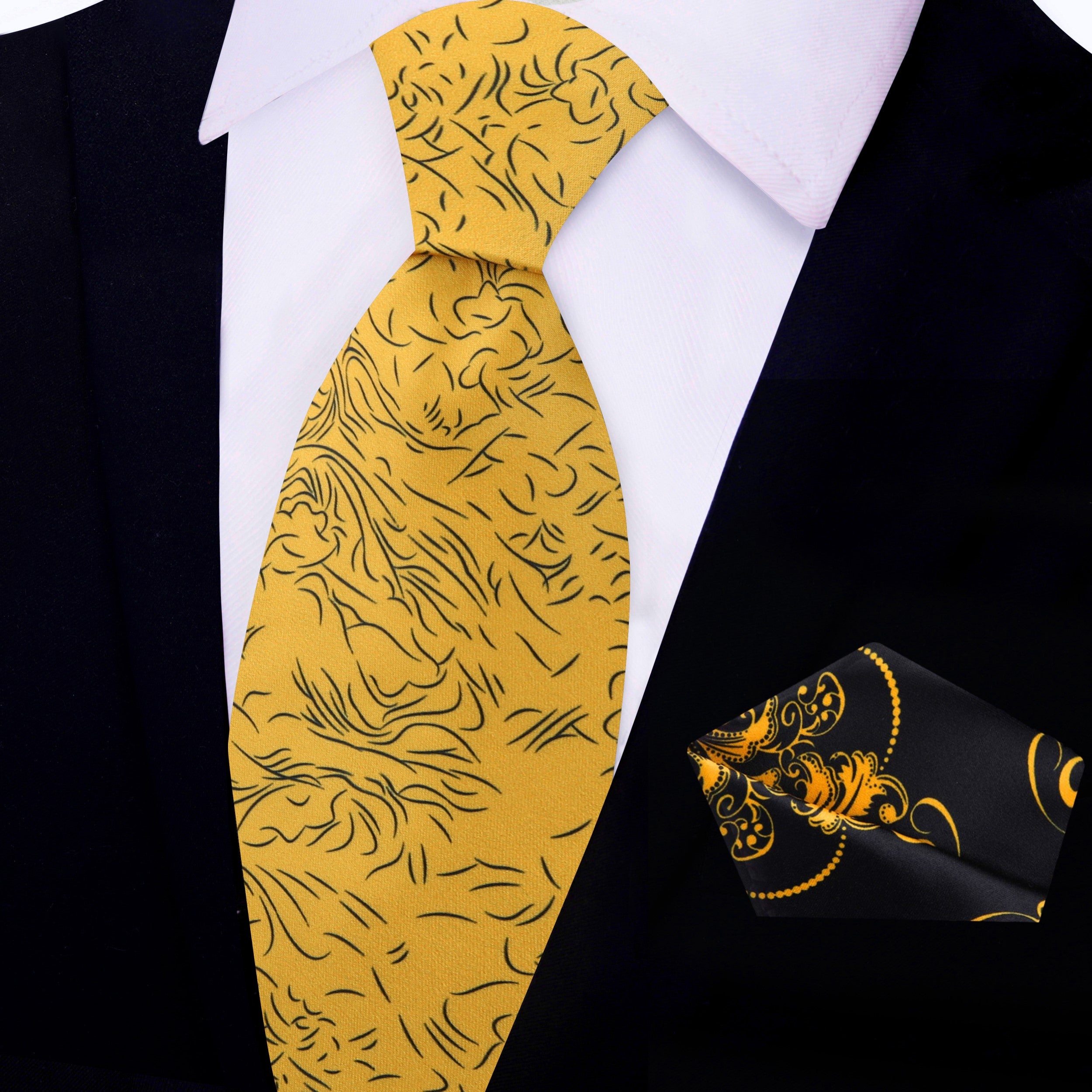 Golden Abstract Necktie Set Yellow Linework Tie Single Necktie / Regular (60") / 2.5" Inches Golden Abstract Necktie Set Yellow Linework Tie Single Necktie / Regular (60") / 2.5" Inches