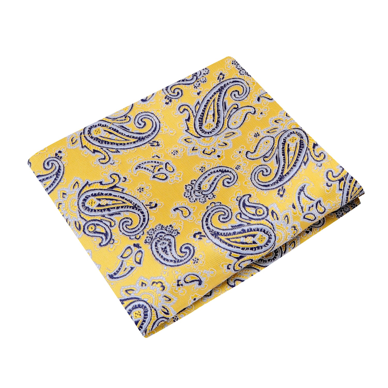 A Yellow, Black Paisley Pattern Silk Pocket Square