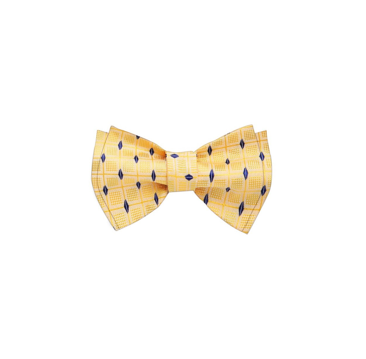 A Yellow, Blue Geometric Check Pattern Silk Pre Tied Bow Tie