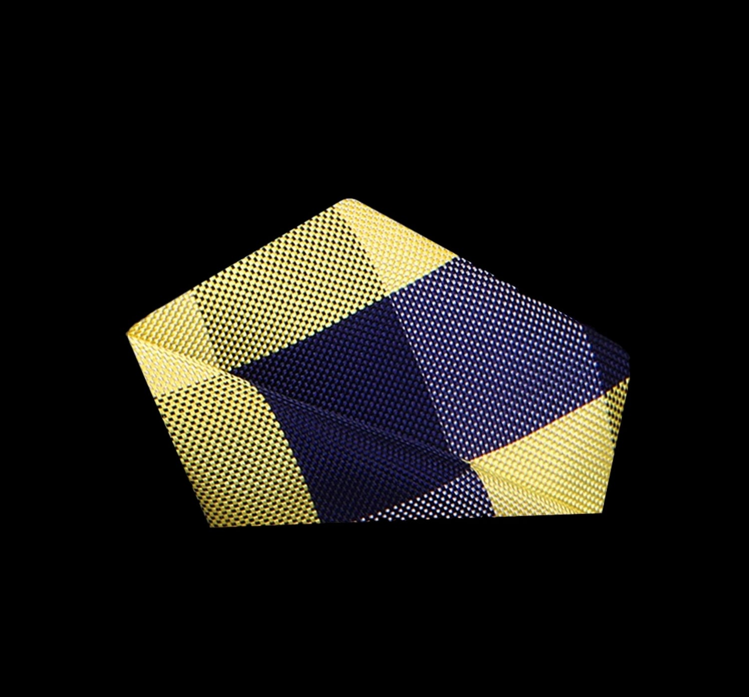 View 2: A Yellow, Blue Plaid Pattern Silk Pocket Square