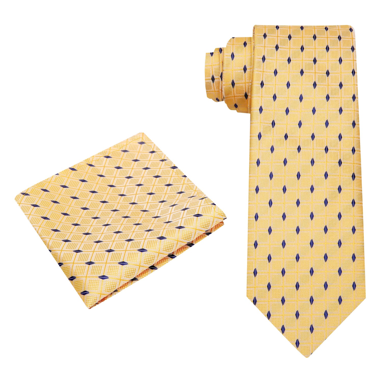 Alt View: Yellow and Blue Geometric Tie and Pocket Square