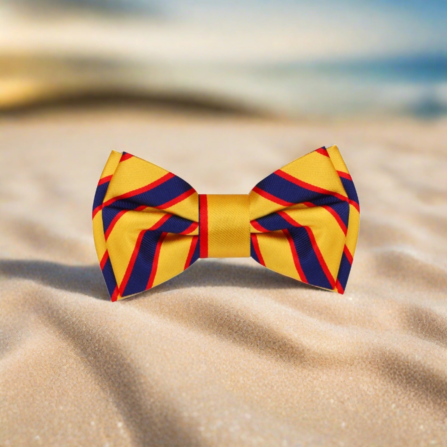 Yellow, Blue, Red Stripe Bow Tie Single