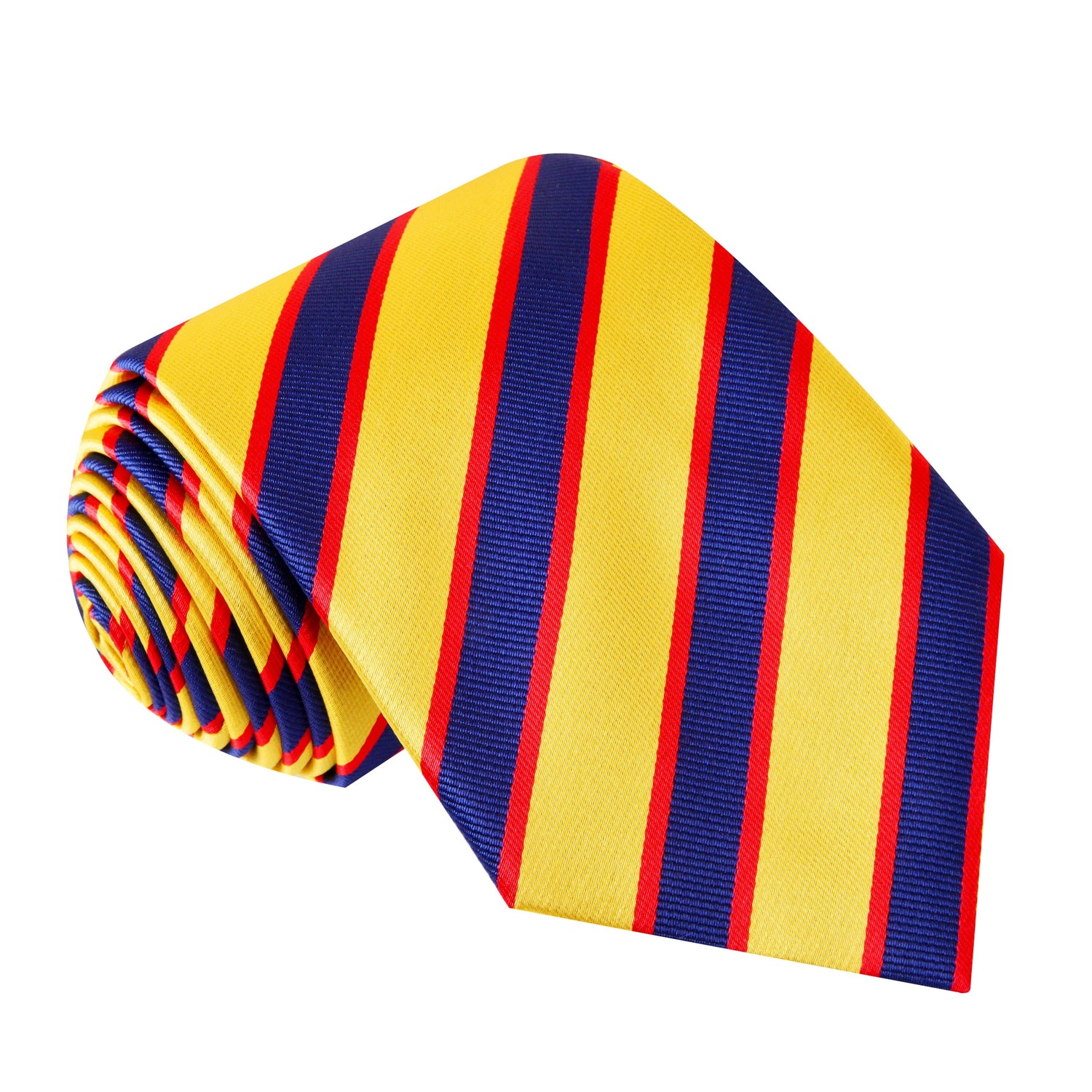 A Dark Blue, Yellow, Red Stripe Pattern Silk Necktie, 