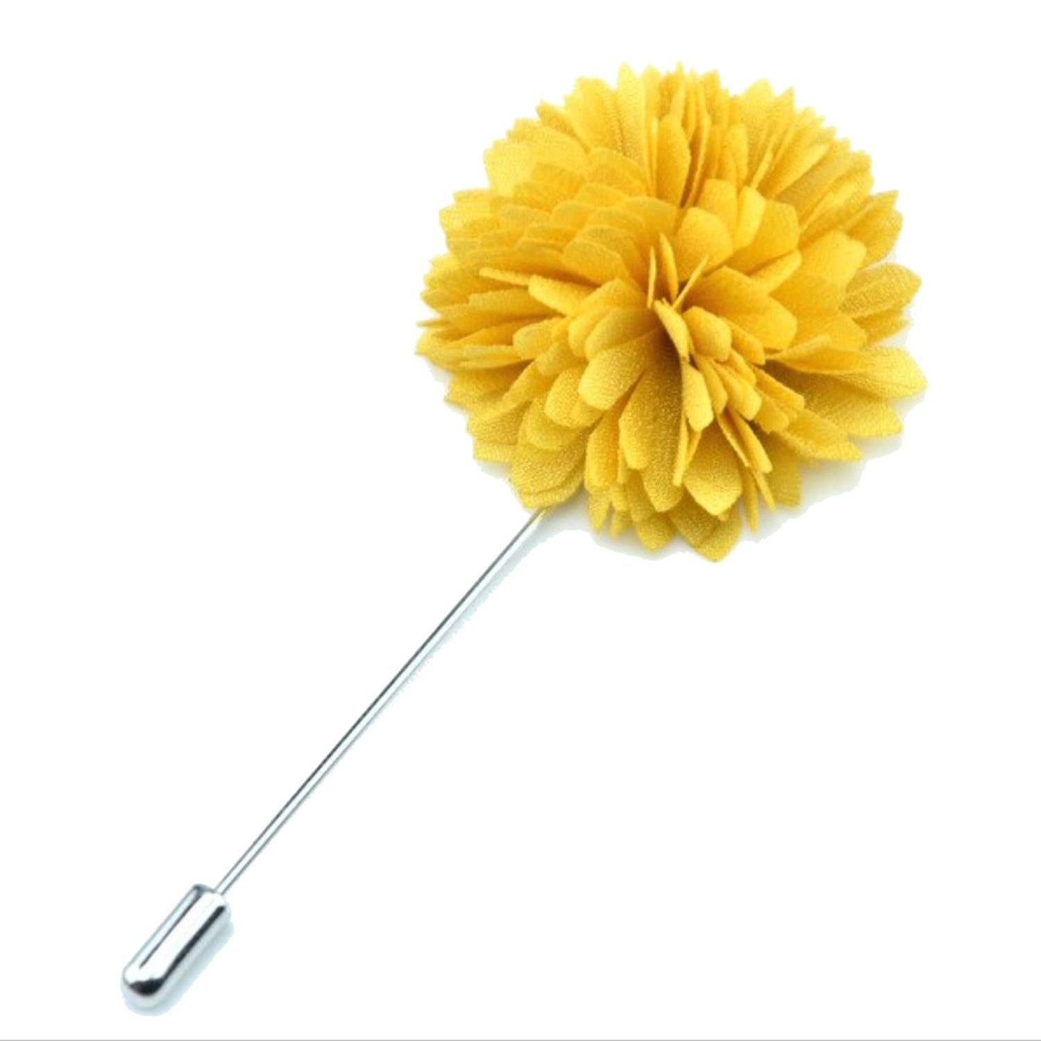 Main View: A Solid Yellow Colored Thin Petal Lapel Flower Burst