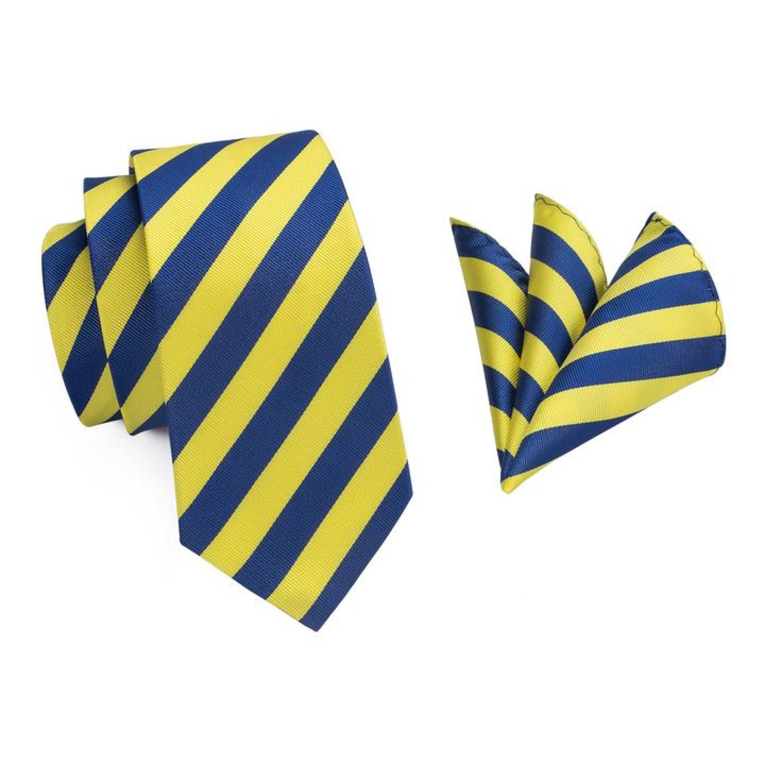 Alt view: Yellow and Blue Stripe Tie and Pocket Square