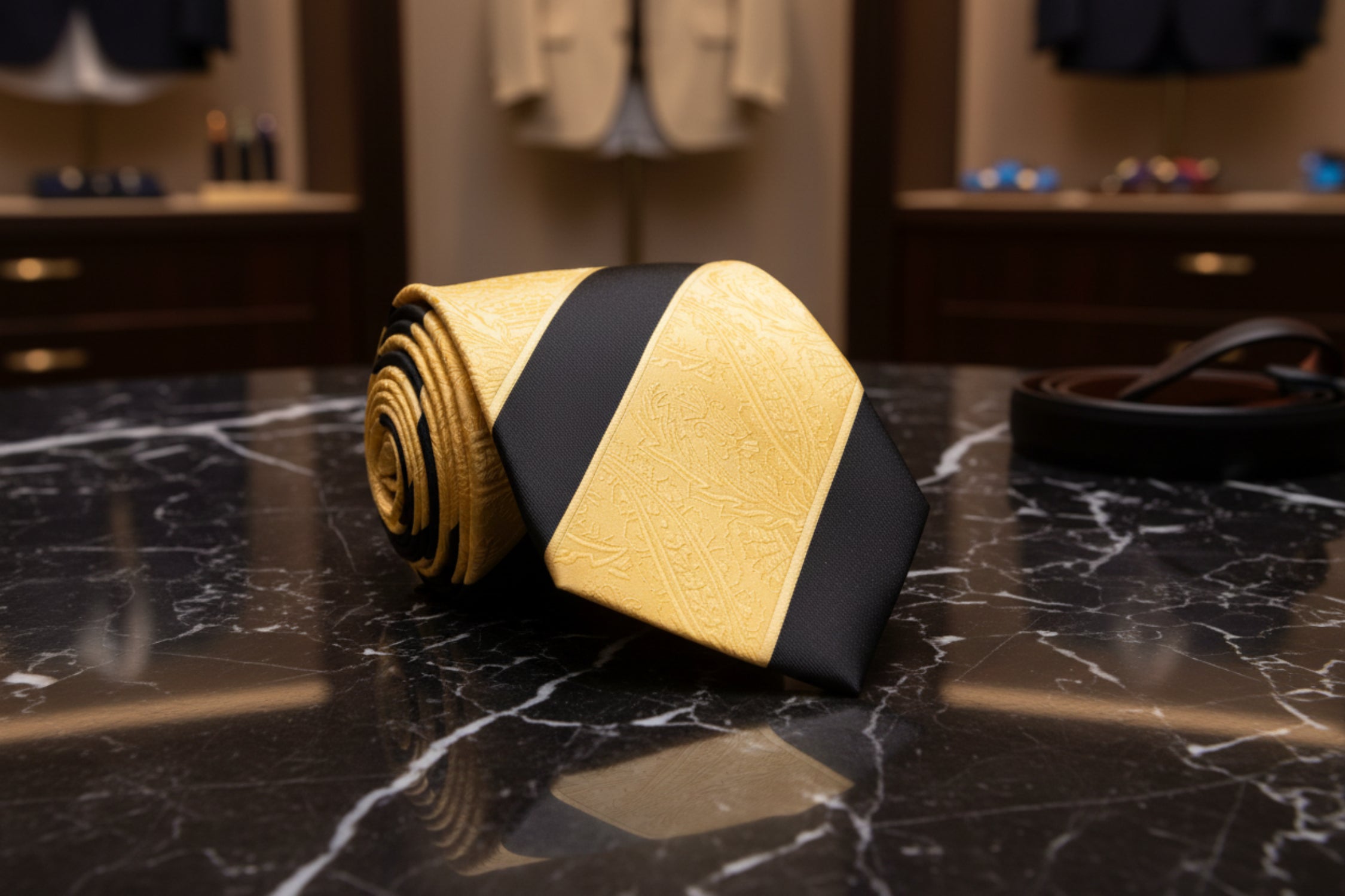 Luxurious Gold and Black Paisley Women\'s Tie 7192-0_2x_3cc431ee-e844-49c9-  main image 4