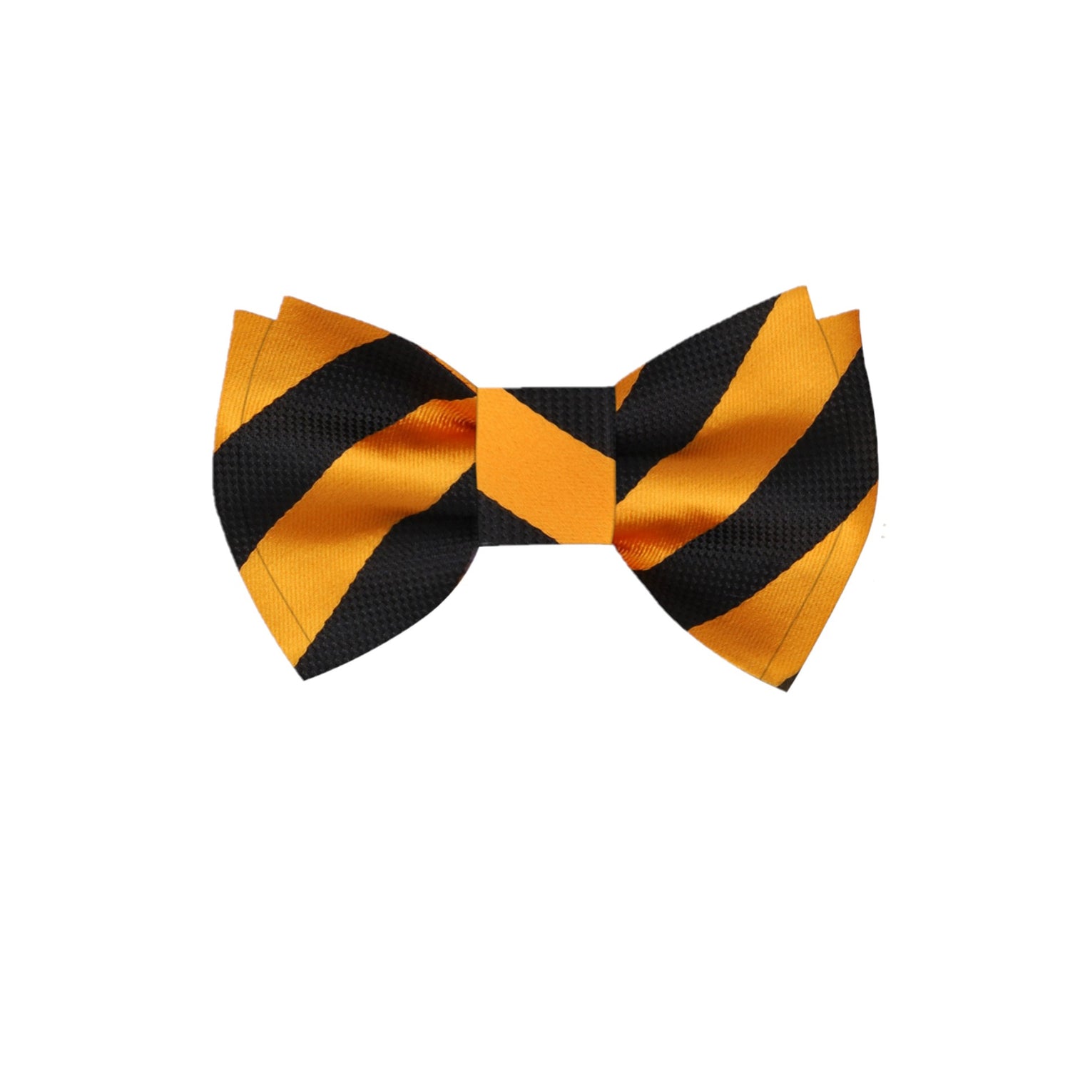 A Gold, Black Stripe Pattern Silk Self Tie Bow Tie 