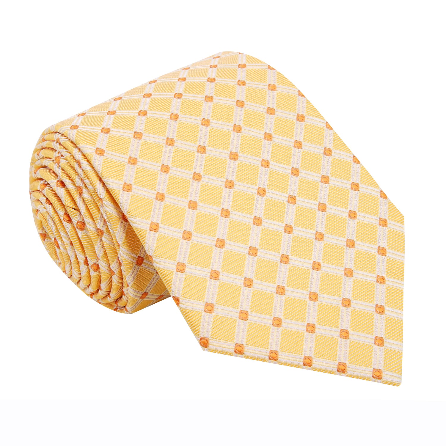 A Yellow Gold, Amber Geometric Diamond With Small Check Pattern Silk Necktie 