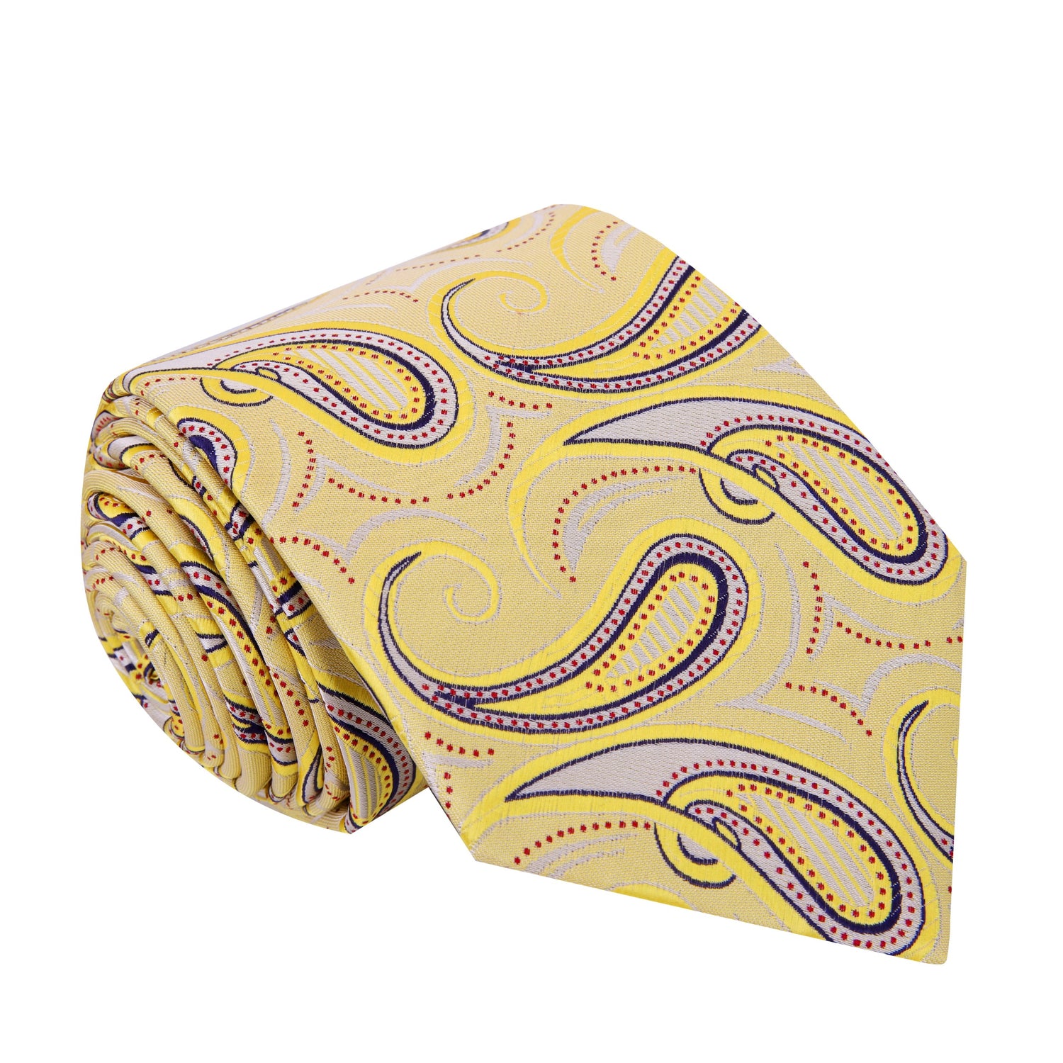 A Light Gold, Yellow, Ruby Paisley Pattern Silk Necktie 