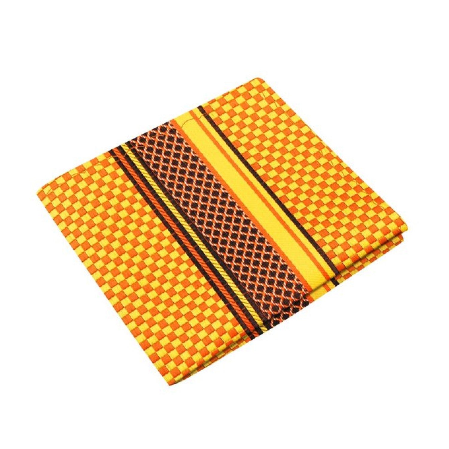 A Yellow, Orange Geometric Squares Pattern Silk Pocket Square