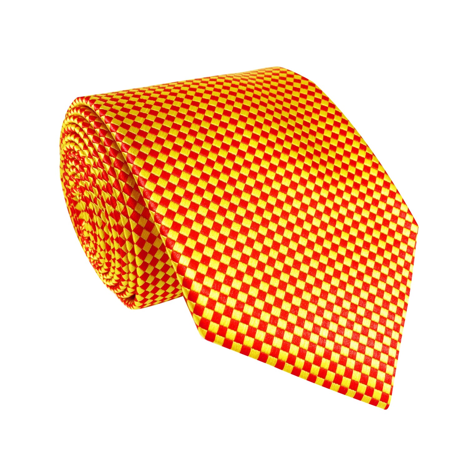 A Orange, Yellow Check Pattern Silk Necktie 