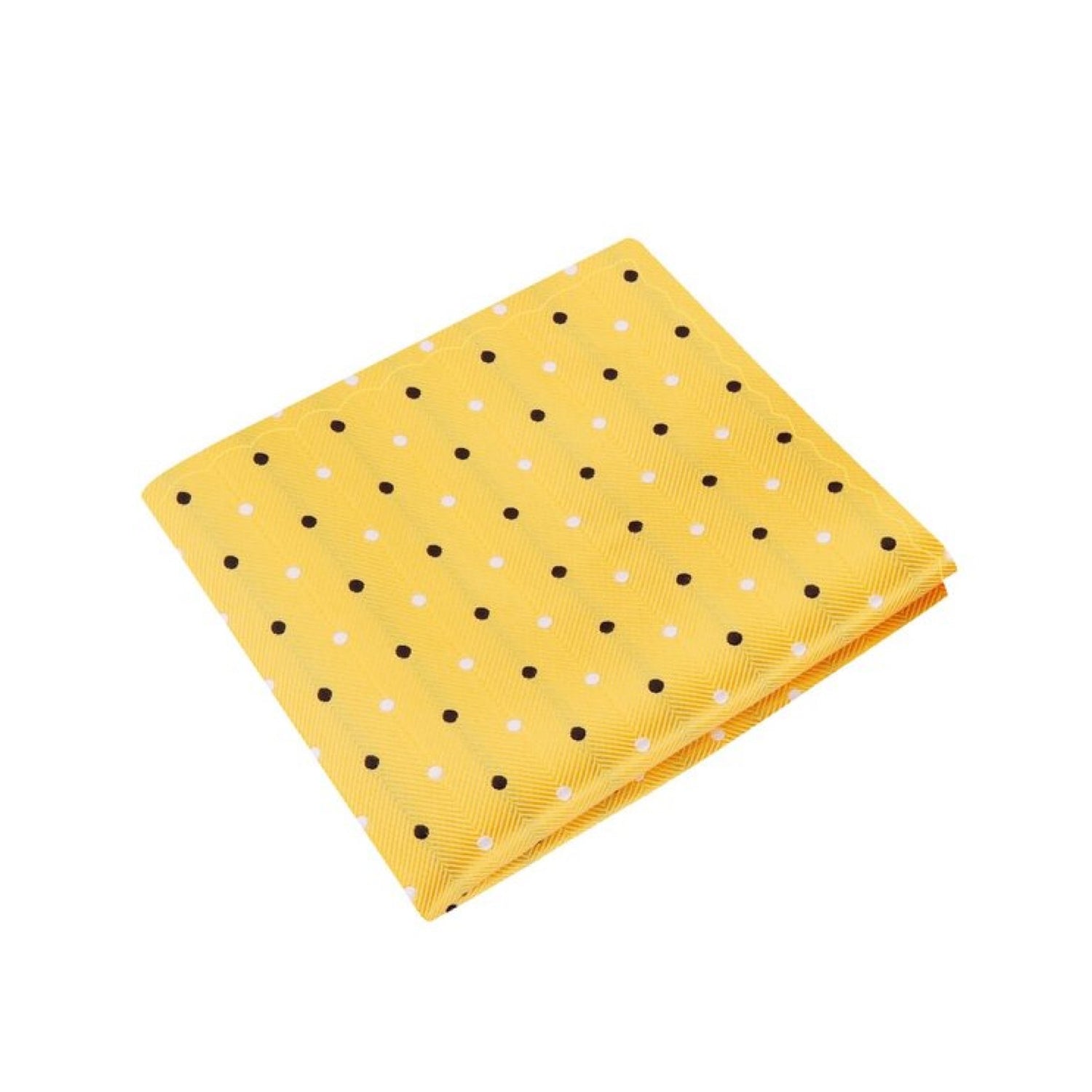 A Yellow, Black Polka Pattern Silk Pocket Square||Yellow with Black, White Dots