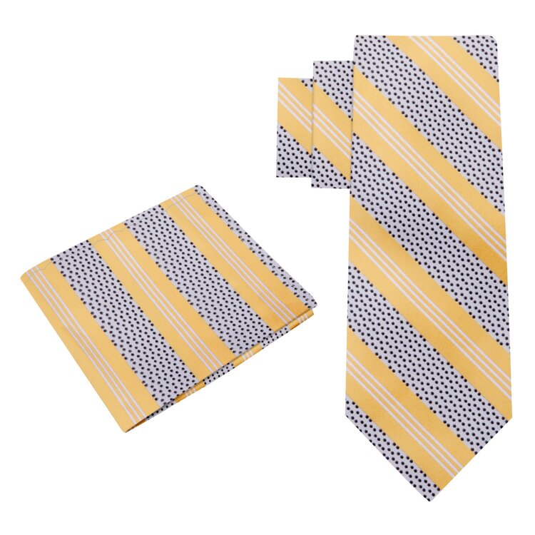 Alt View: Yellow, Light Grey and Black Stripe with Dots Tie and Pocket Square