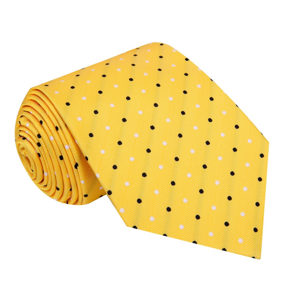A Yellow, White, Black Polka Dot Pattern Silk Necktie